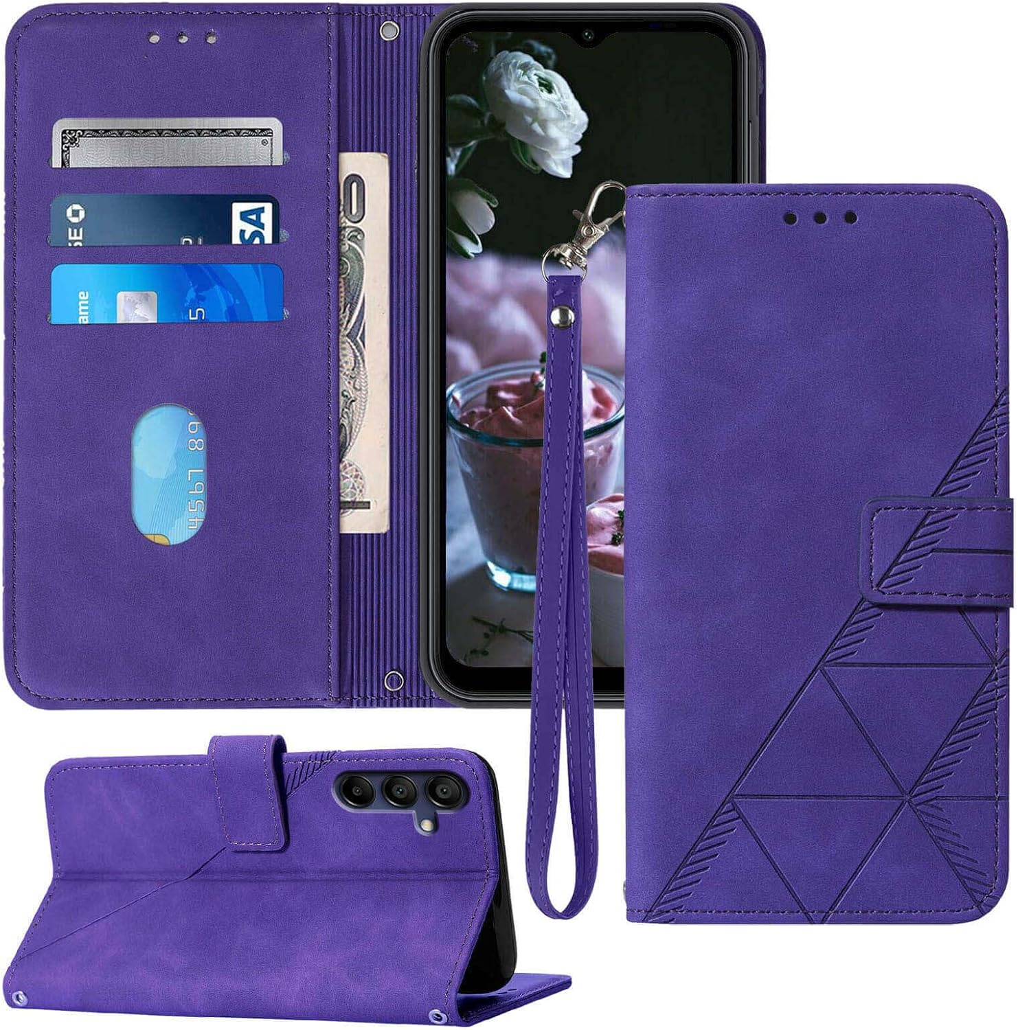 A15 5G Case Wallet,for Samsung A15 5G Case,Card Holder Slots Wrist Strap TPU Interior Protective A15 Phone Case,Stand PU Leather Folio Flip Cases Cover for Samsung Galaxy A15 (2024) (Purple)