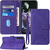 Capa carteira para Samsung A15 5G, compartimento para cartão, alça de pulso TPU interior, capa protetora para celular, capa flip de couro PU com suporte para Galaxy A15 (2024) (roxa)