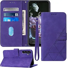 Capa carteira para Samsung A15 5G, compartimento para cartão, alça de pulso TPU interior, capa protetora para celular, capa flip de couro PU com suporte para Galaxy A15 (2024) (roxa)