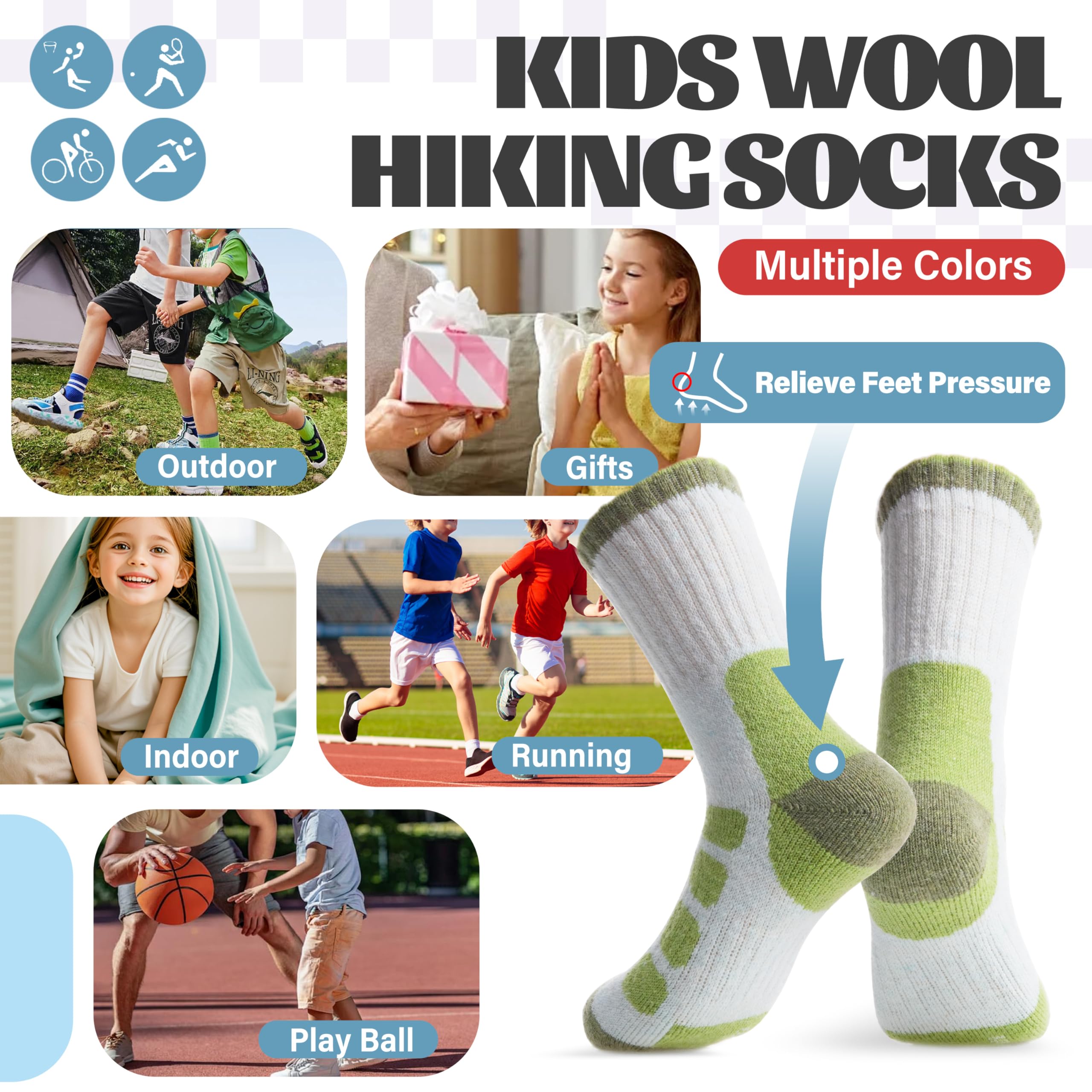 Anlisim Calcetines de senderismo de lana merino para niños y niñas, térmicos, cálidos, para invierno, calcetines gruesos para regalo, 6 pares