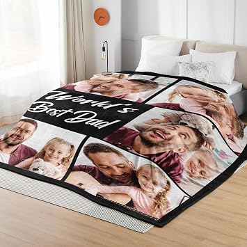 Fathers Day Personalized Gifts for Dad - Custom Blanket with Photo, Personalized Blankets with Dad Grandpapa Son Daughter Family Pictures, Customized Throw Blanket Birthday Gifts for Best Daddy Ever
