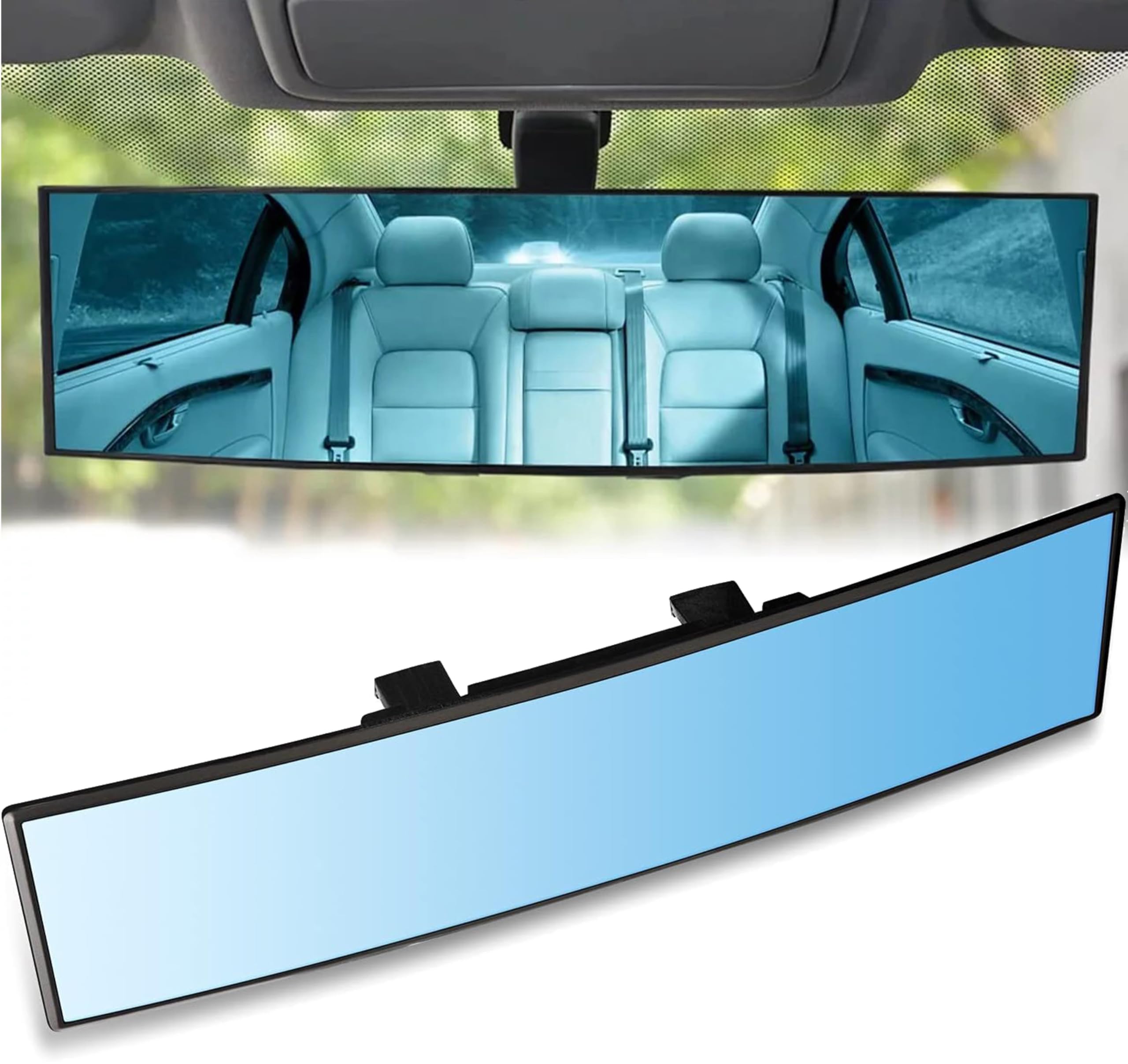 SAULMANN Rétroviseur panoramique pour voiture - Grand angle - 308 x 78 mm - Universel à clipser - Protection contre l'éblouissement - Bonne solution pour les angles morts - Pour voitures, SUV, camions