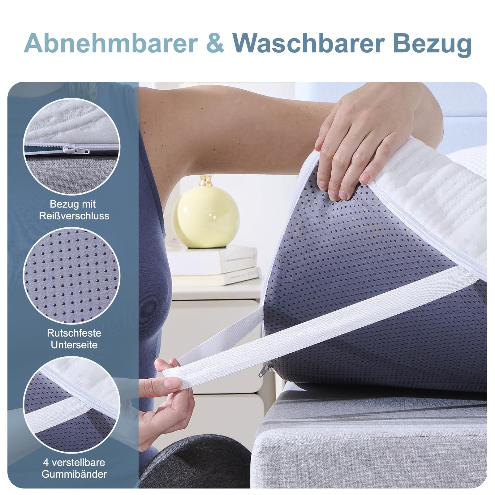 Hiimgo Surmatelas en gel 180 x 200 cm H3/H4 - Hauteur 10 cm - En mousse froide - Avec housse lavable - Pour lit à sommier tapissier, canapé-lit