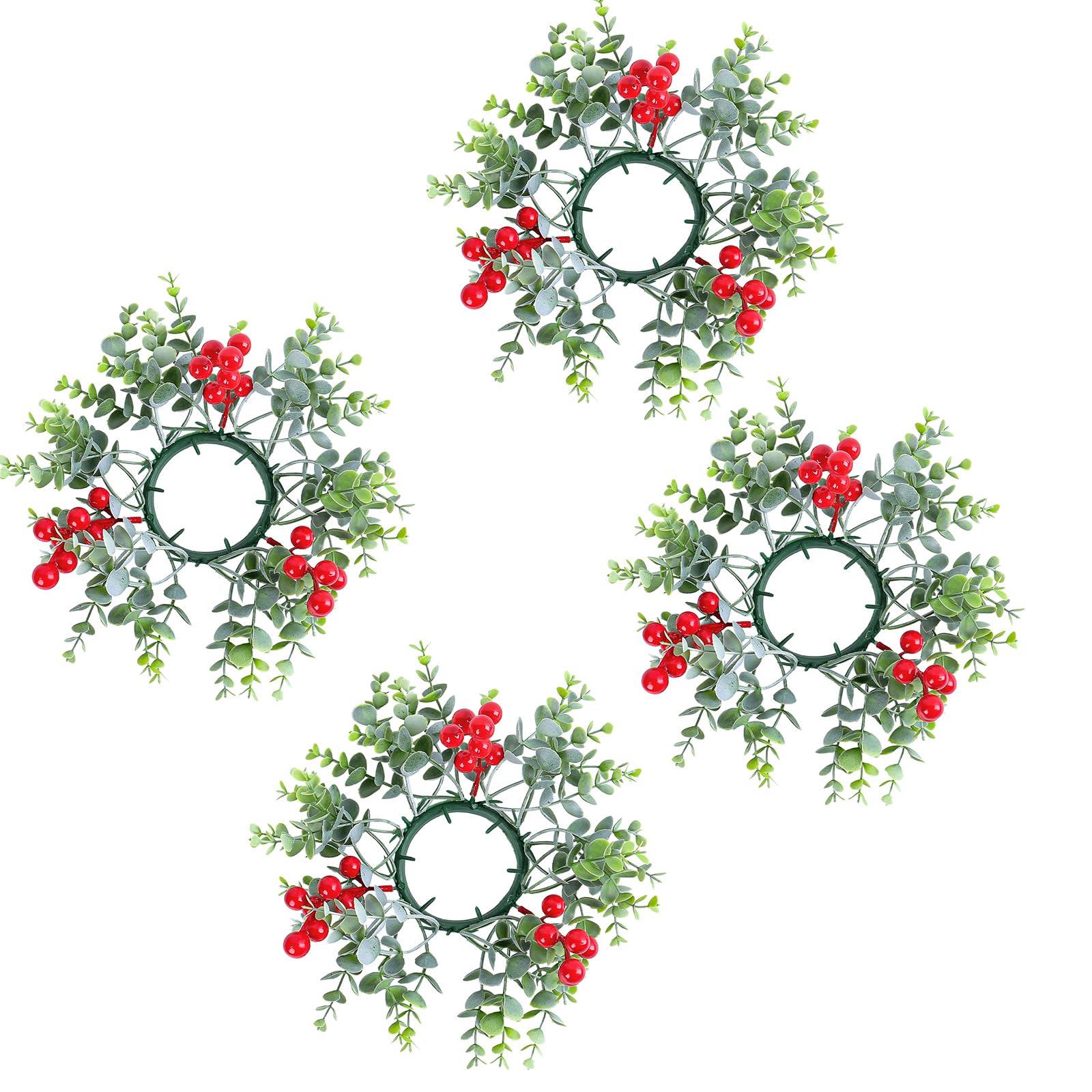Xinsheinelry Artificial Berries Holder Rings Holiday Candlestick Wreath for Christmas Farmhouses Table Centerpieces Decors Holiday Decoration