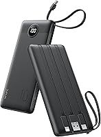 VRURC 10000mAh Power Bank with Built-in Cables: Slim Portable Charger, 5 Outputs for iPhone 16/15, Samsung Galaxy, Android - USB C Travel Battery Pack