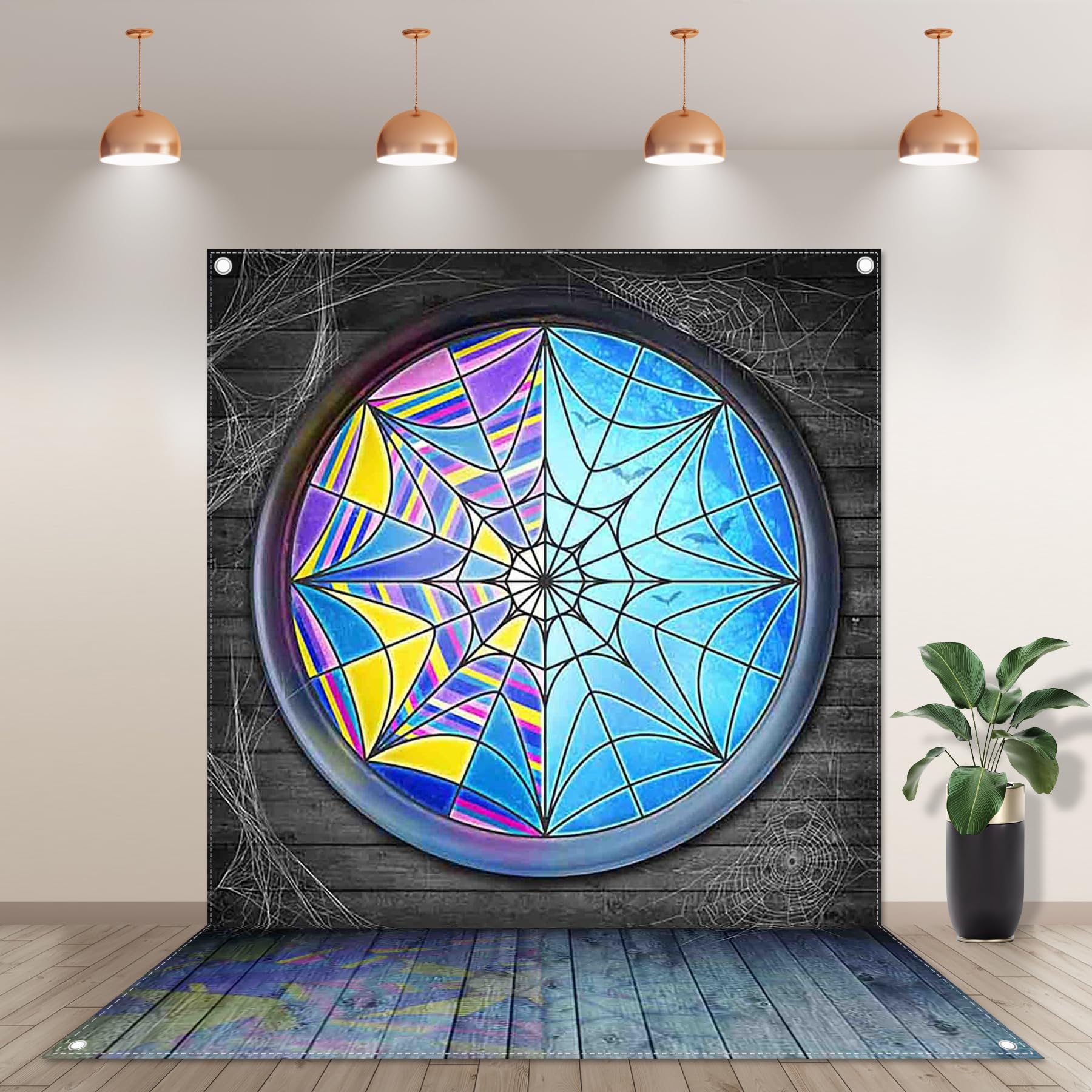 Yriujul Fabric 5x7ft Halloween Spider Web Window Photography Backdrop Horror Moon Night Vampire Gothic Background Kids Party Decorations Boys Girls Photo Props: 6'x8'