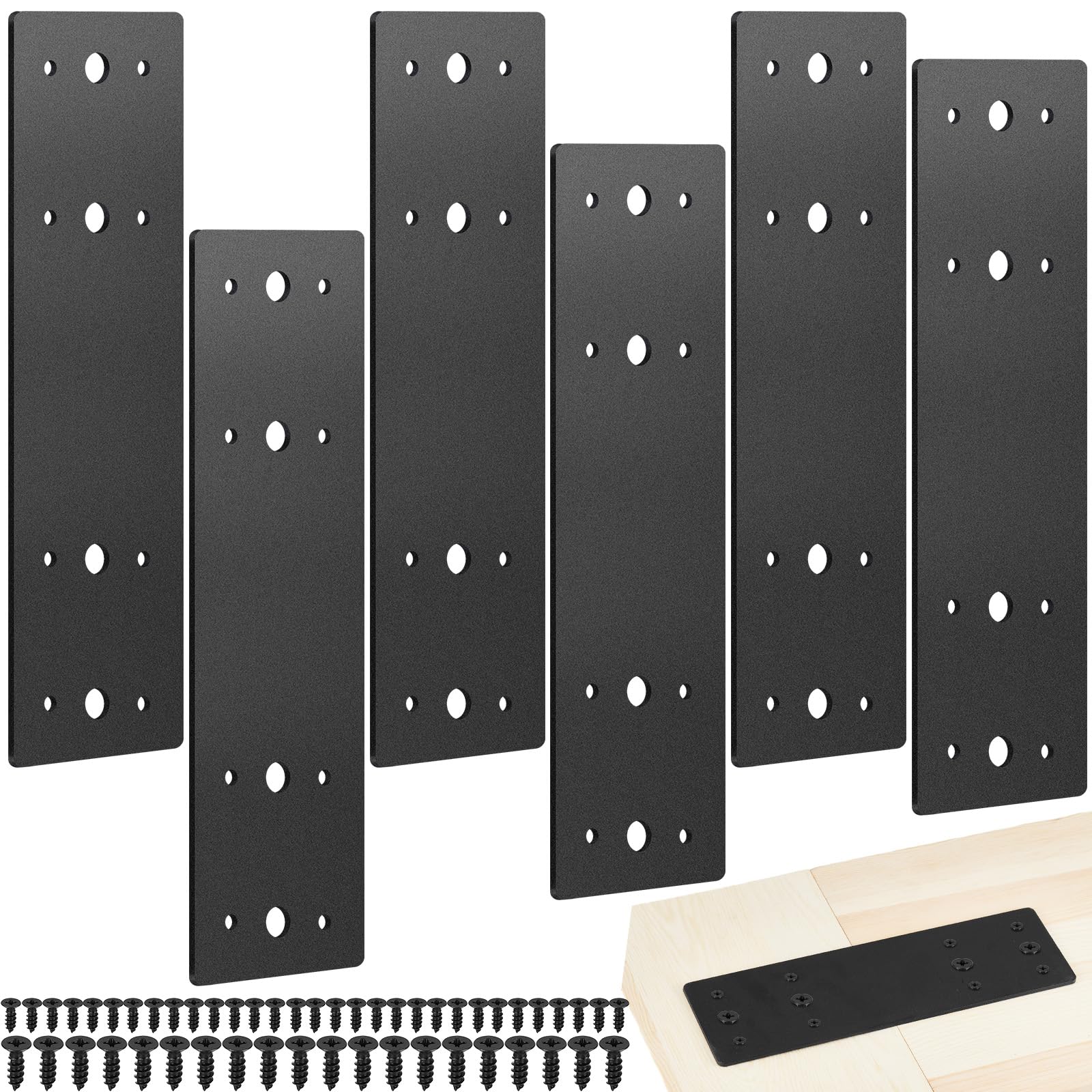 2 Pcs 11.8x3 Straight Steel Flat Plate, Heavy Duty Mending Plate with Black Powder-Coated Joining Brackets, I Shape Strap Metal Plate Fit 4x4,6x6 for Repair House,Furniture,Pavilion,Truss framing