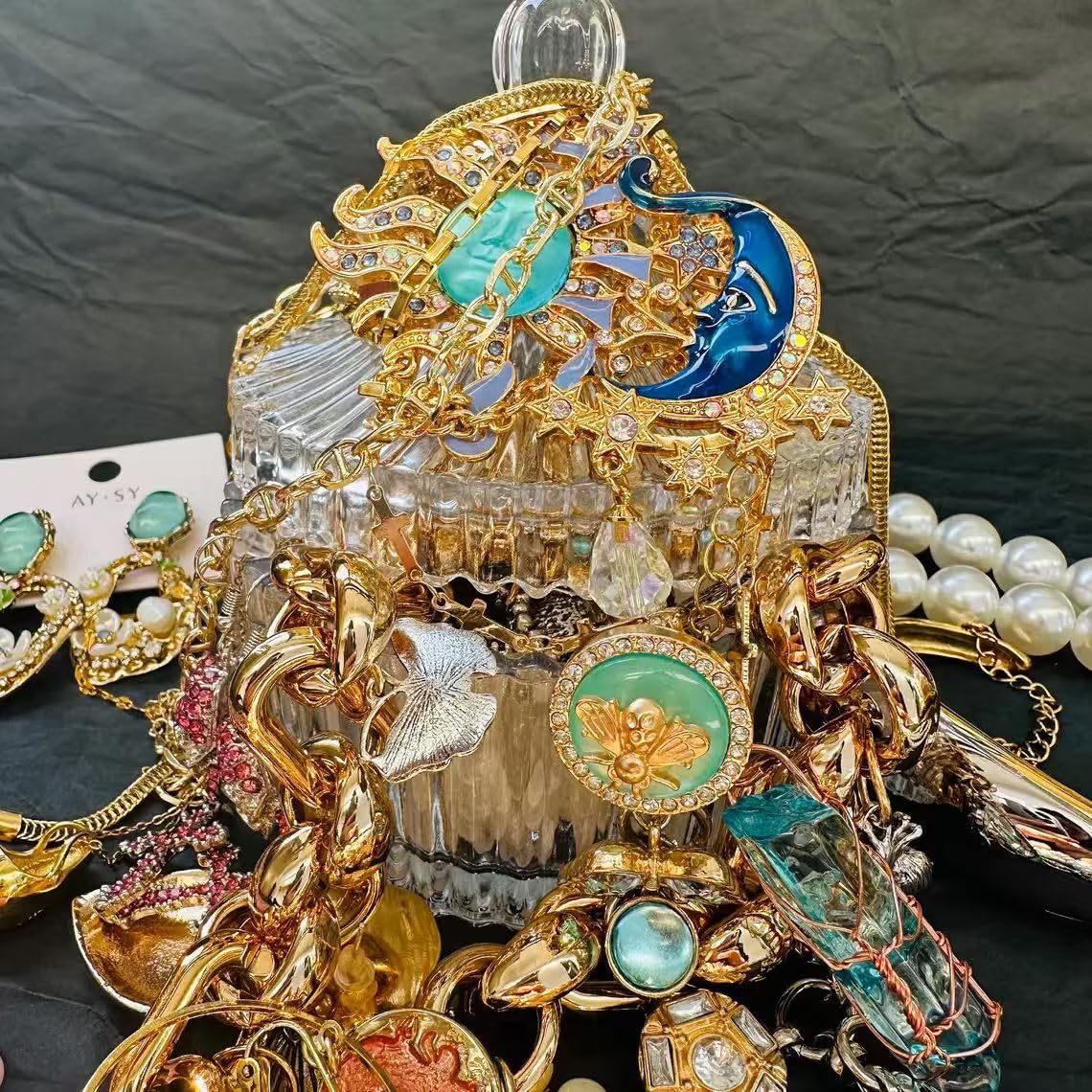 Mystery Jewelry Jar Bundle, boîte à bijoux vintage, boîte surprise pour femme, bagues de style hippie, bohème, collier, bracelet, boucles d'oreilles, pince à cheveux