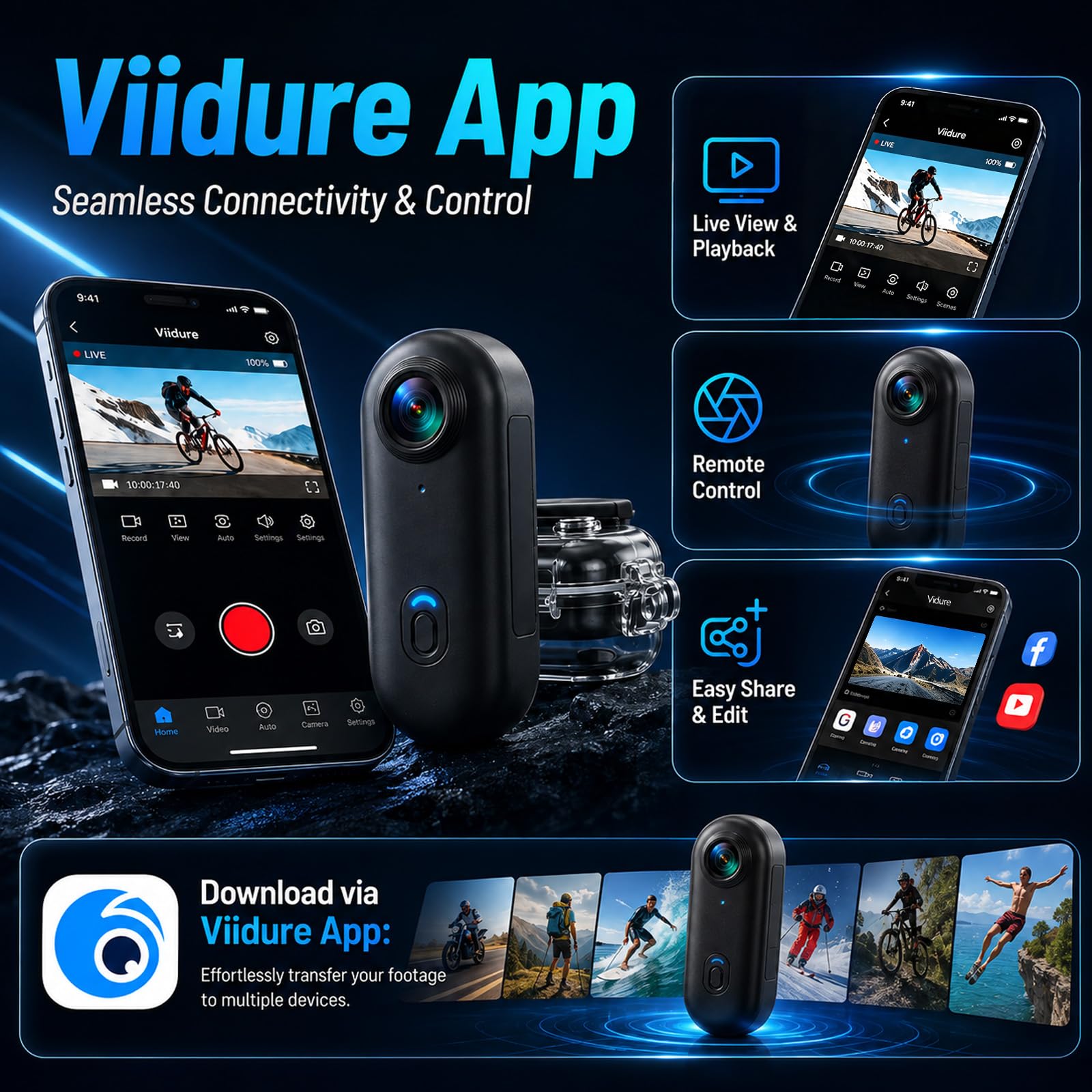 NHOPEEW Mini Telecamera 4K Body Cam con WiFi Action Cam Subacquea IP67 | Telecamera per Casco Moto, Videocamera Magnetica POV per Moto, Viaggi, Animali Domestici + Scheda TF 64GB