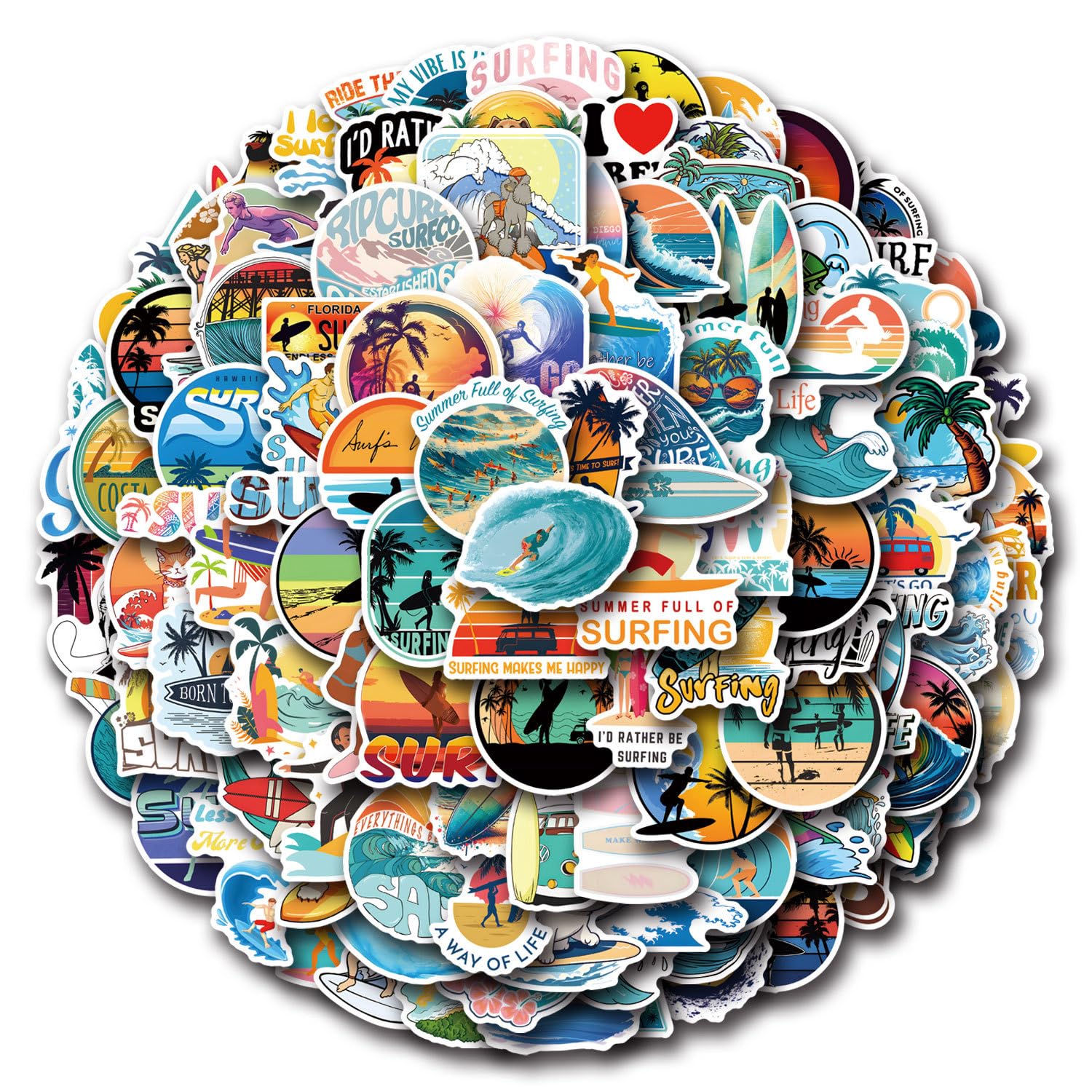 100PCS SURF Graffiti Waterproof Stickers Gift for Kids Teens Children Adults Boys and Girls,Beach Aesthetics Decal Decoration Water Bottle Skateboard Journal Car Bicycle Helmet Laptop - Image 3