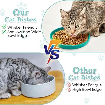 Silicone Cat Food Bowls Shallow Cat Dishes 5.9in Wide Pet Plates Set of 2 Small Flat Dog Saucer Bowl Cute Whisker Fatigue Kitten Feeding Dish for Dry & Wet Food (Round Grey)