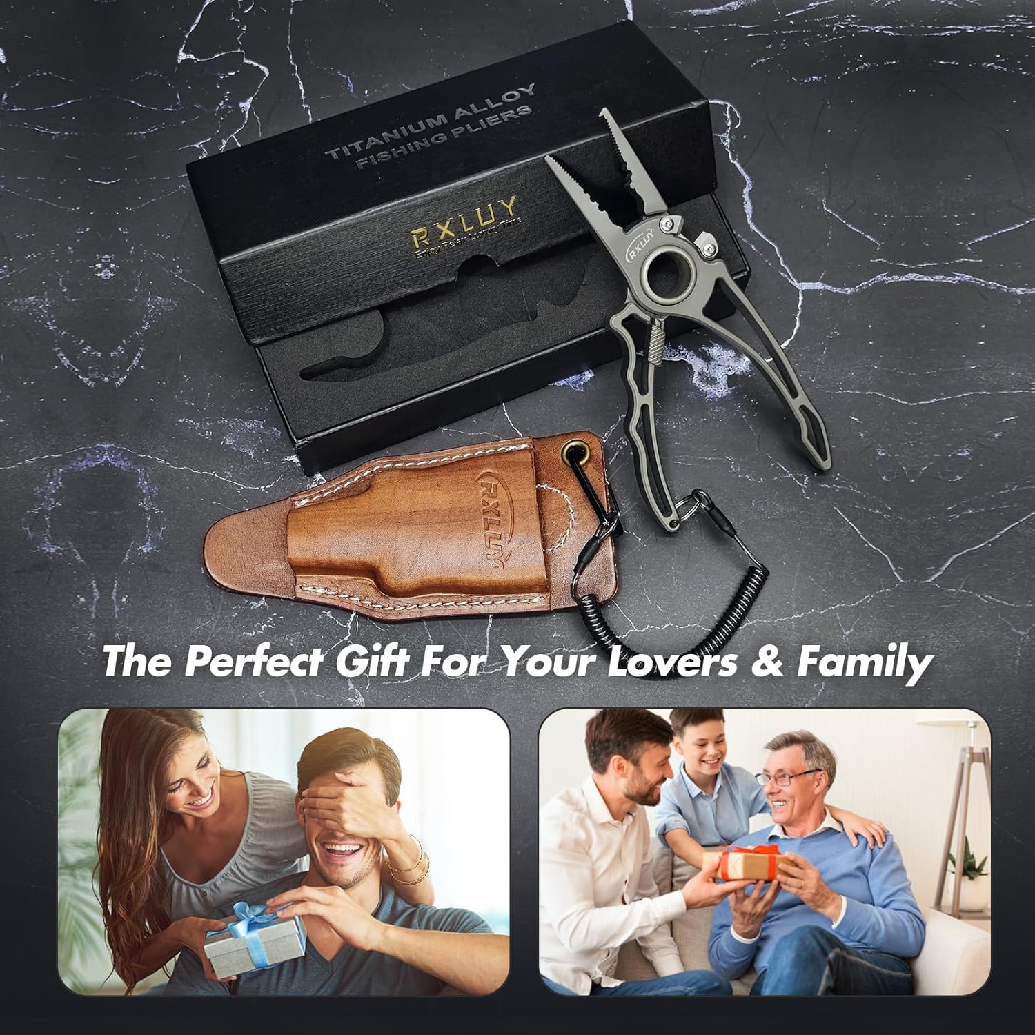 Titanium Fishing Pliers, Premium Saltwater Fishing Gear, Tungsten Cutters, Split Ring Hook Remover, Knot Tying Tool with Lanyard, Ice Fishing, Sea Fishing Kit Gifts for Men