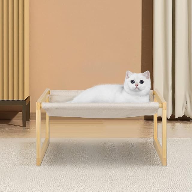 Foto 2 de 8 de HUOLE Cama para Gatos, Camas de Terciopelo de Felpa para Gatos de Interior, Hamaca de Madera para Gatos