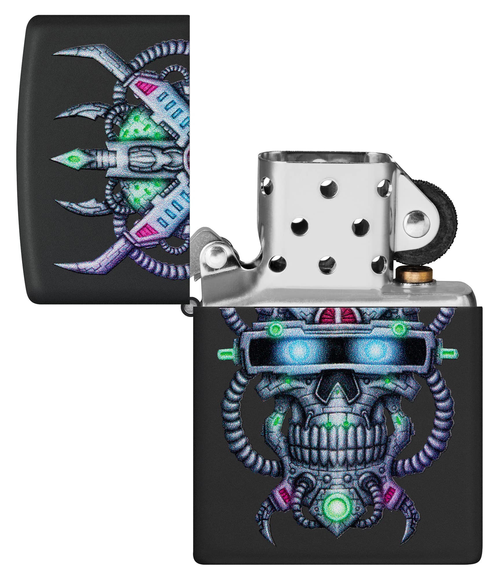 Zippo Cyber Skull Design Black Matte Pocket Lighter, Futuristic Cyber Skull Black Matte, standard size - Image 4
