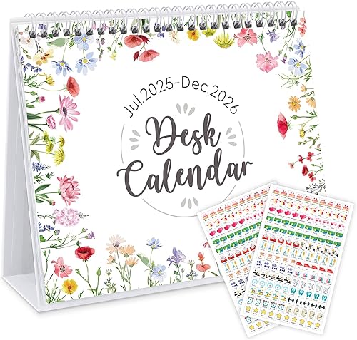 SKYDUE Calendario de escritorio 2025-2026, calendario de 18 meses de julio de 2025 a diciembre de 2026, 21.6 cm x 17.8 cm, calendario de escritorio