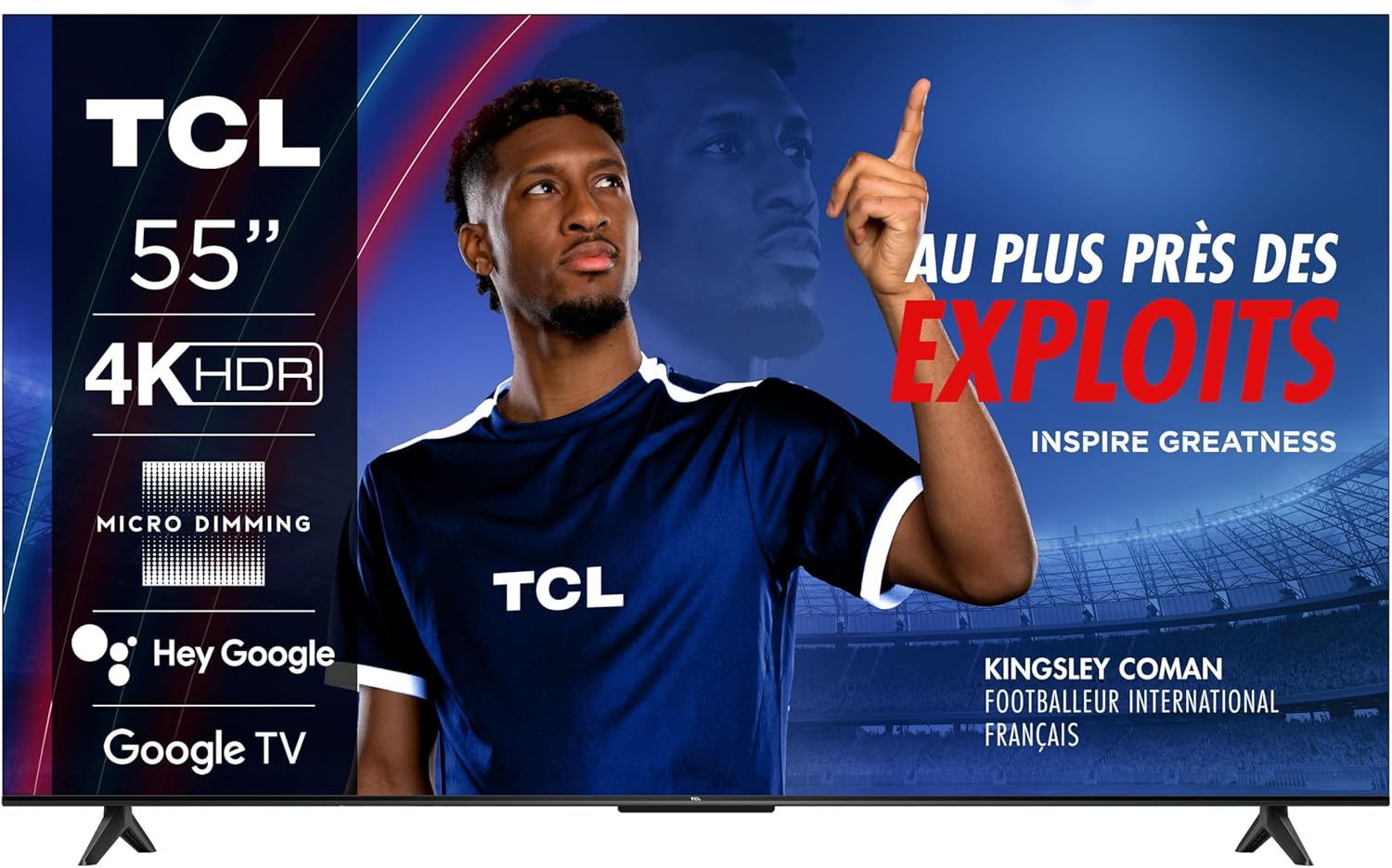 TCL 55V6B 55-inch TV displayed with its included stand.