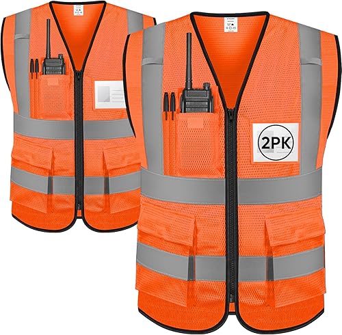 Vista 42 de TICONN Chaleco de seguridad reflectante de alta visibilidad clase II chaleco de malla para mujeres y hombres cumple con las normas ANSI Blanco