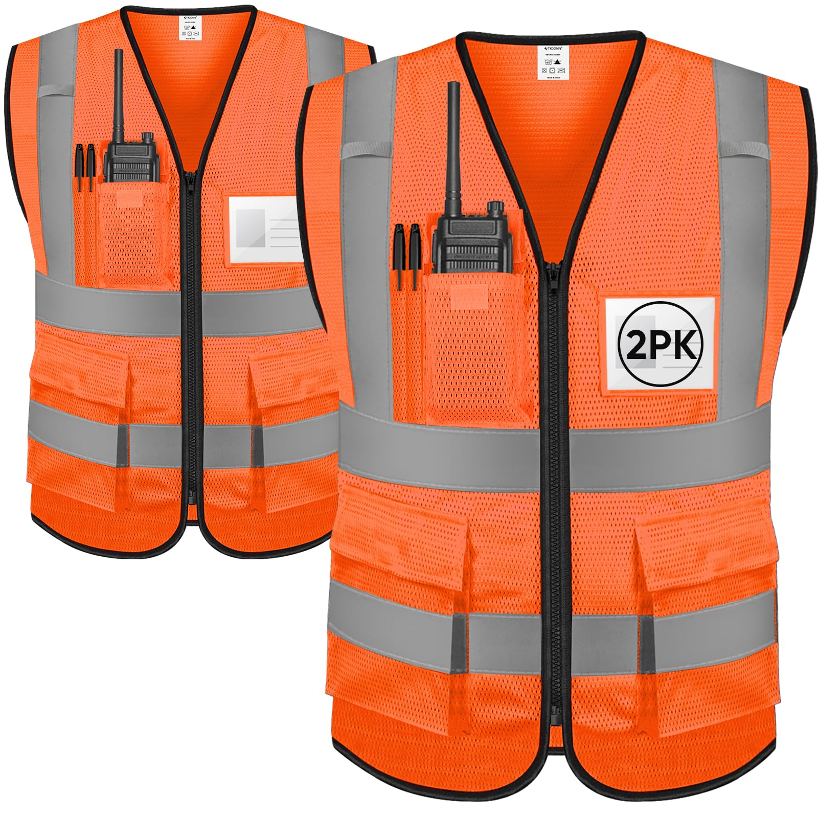 TICONN Reflective Safety Vest High Visibility Class II Mesh Vest for Women & Men Meets ANSI Standards