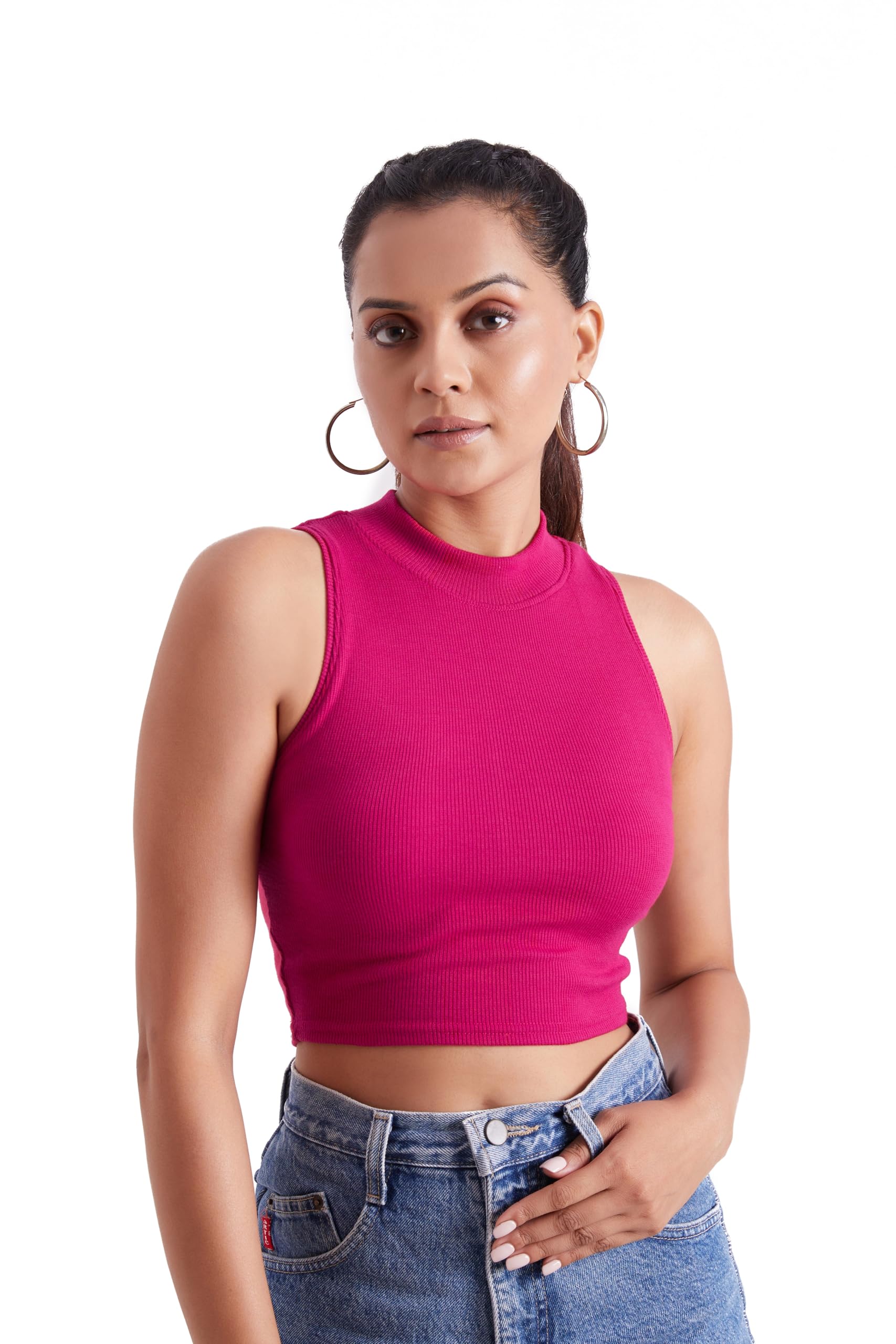 berry bird Stylish Sleeveless High Neck Ribbed Tank Tops for Women & Girls Slim Fit Collarless Beach, Gym Wear and Western Trendy Fashion-picture-15