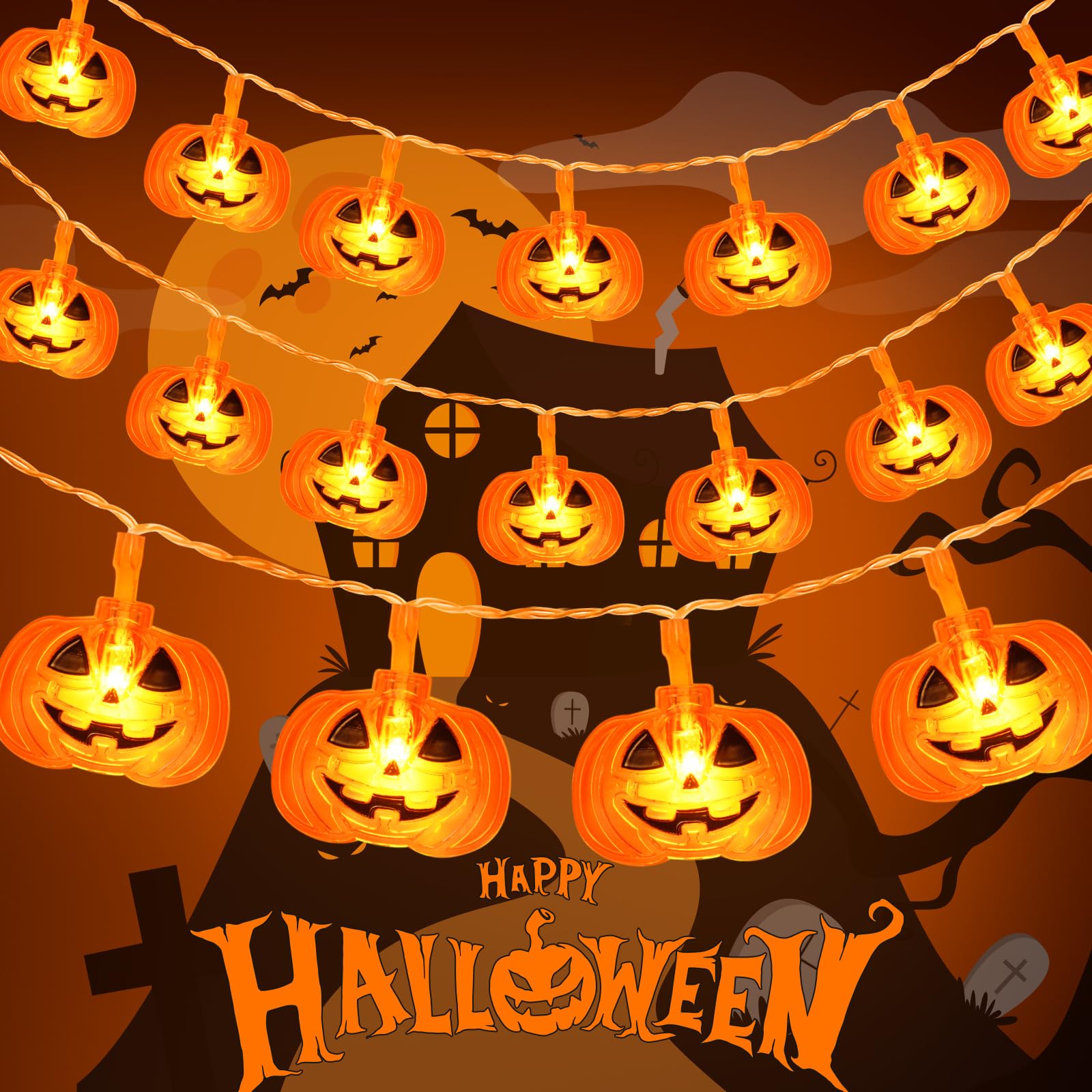 cshare Halloween Decorations Pumpkin Lights, 3M 20LED Orange Pumpkin Fairy Lights Battery Operated with Timer, Outdoor Indoor Halloween Decor for Theme Party, Carnival, Porch, Window, Fall