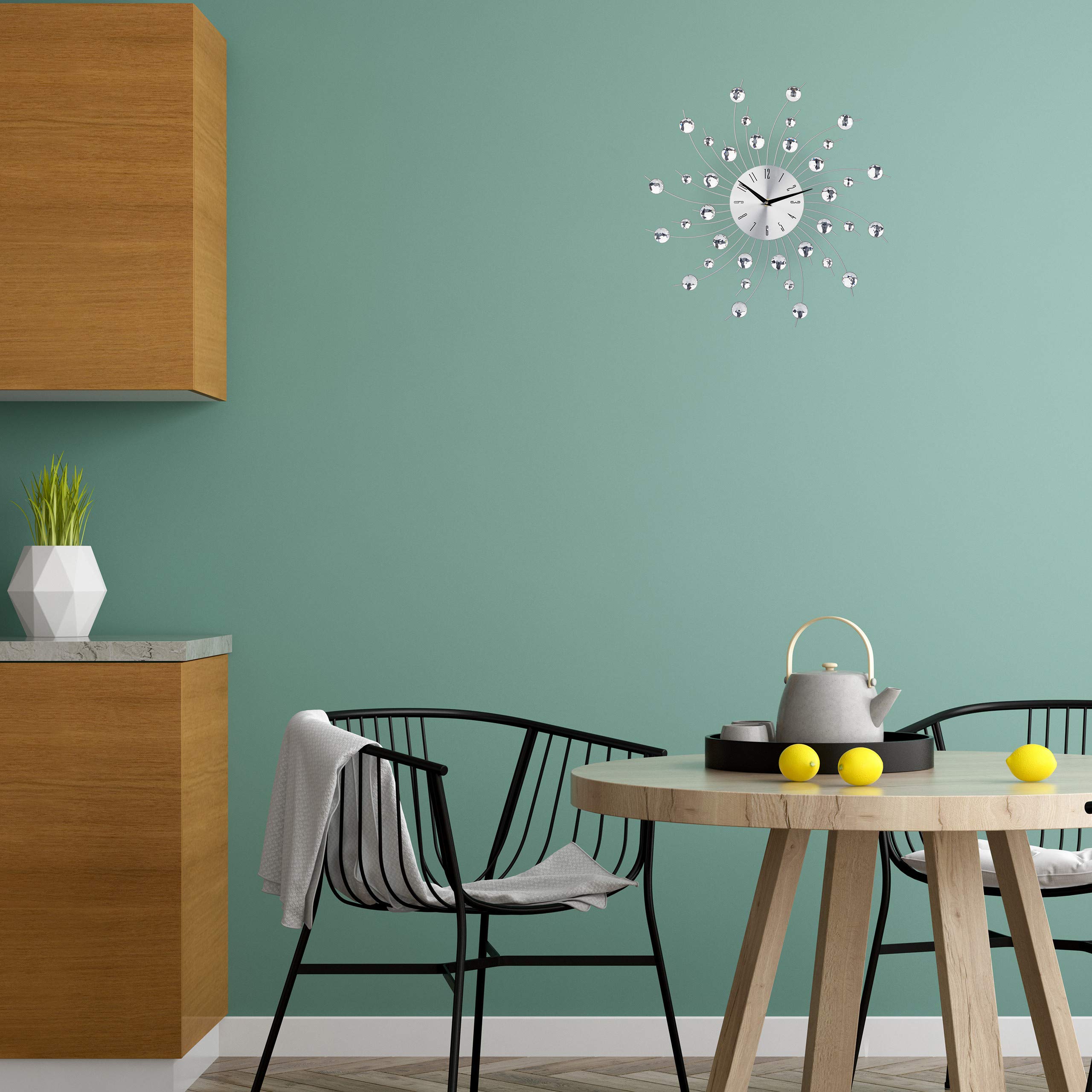 Relaxdays Orologio da Parete XL con Brillantini Grande per Cucina Salotto Diametro 50 cm Argento