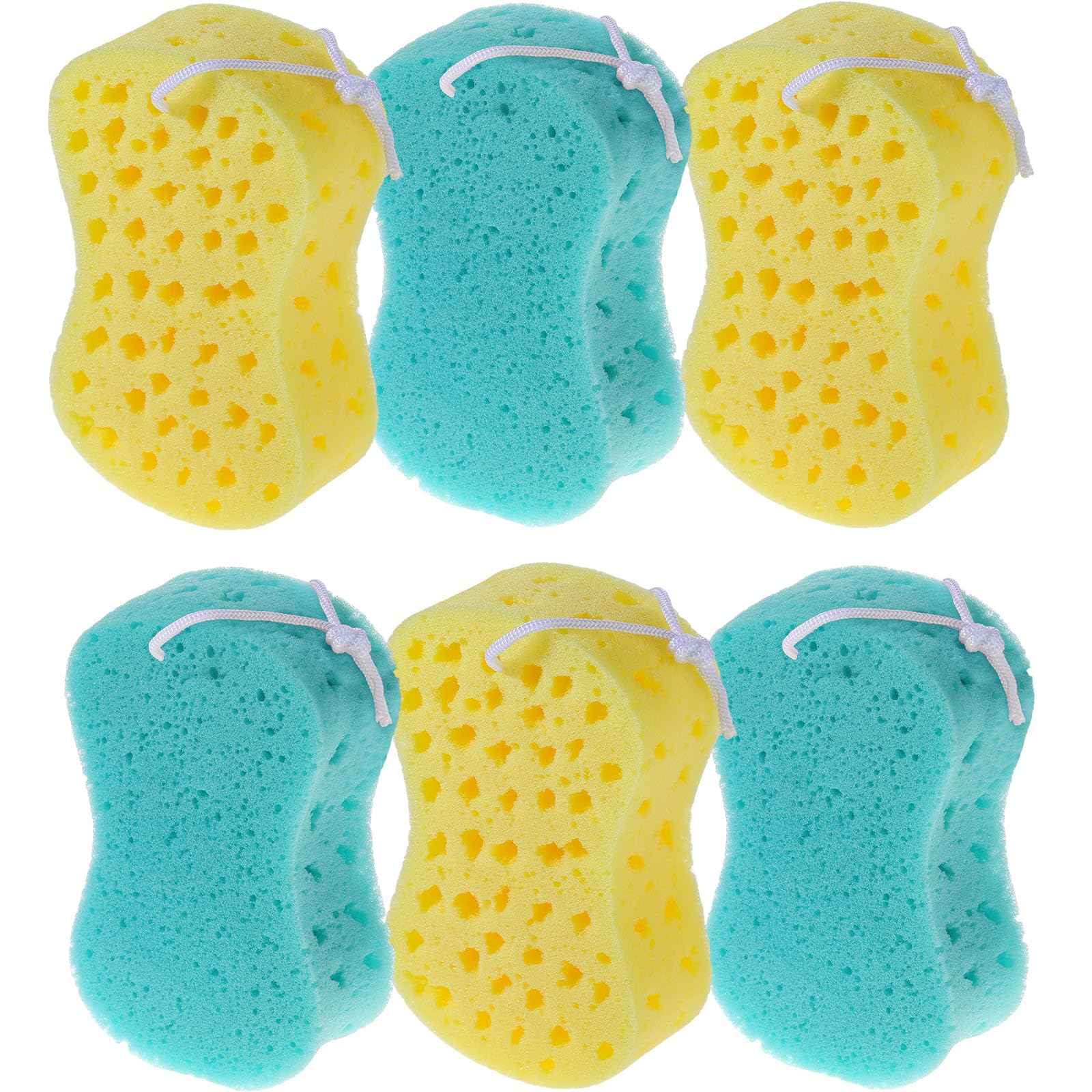 Hsei 6 Pcs Dual Texture Bath Sponge Large Size Body Loofah Sponge Deep Cleansing 2 Colors for Bath and Shower Exfoliating