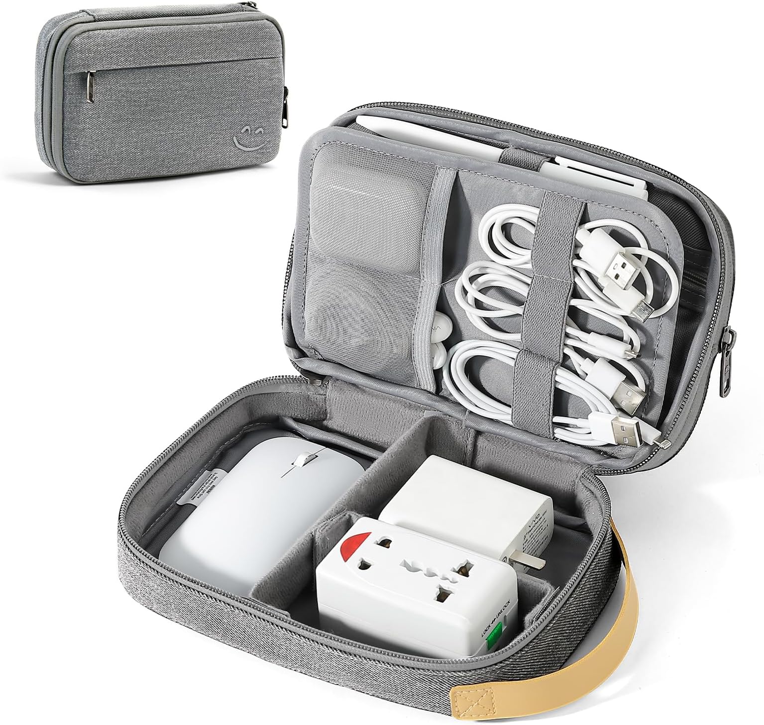 Excefore Electronic Organizer Case, Waterproof Shockproof Travel Bag for Electronics Accessories, Small Hard Drive Case for Cables, Chargers, SD Cards, Hard Disks, Flash Drives, Grey