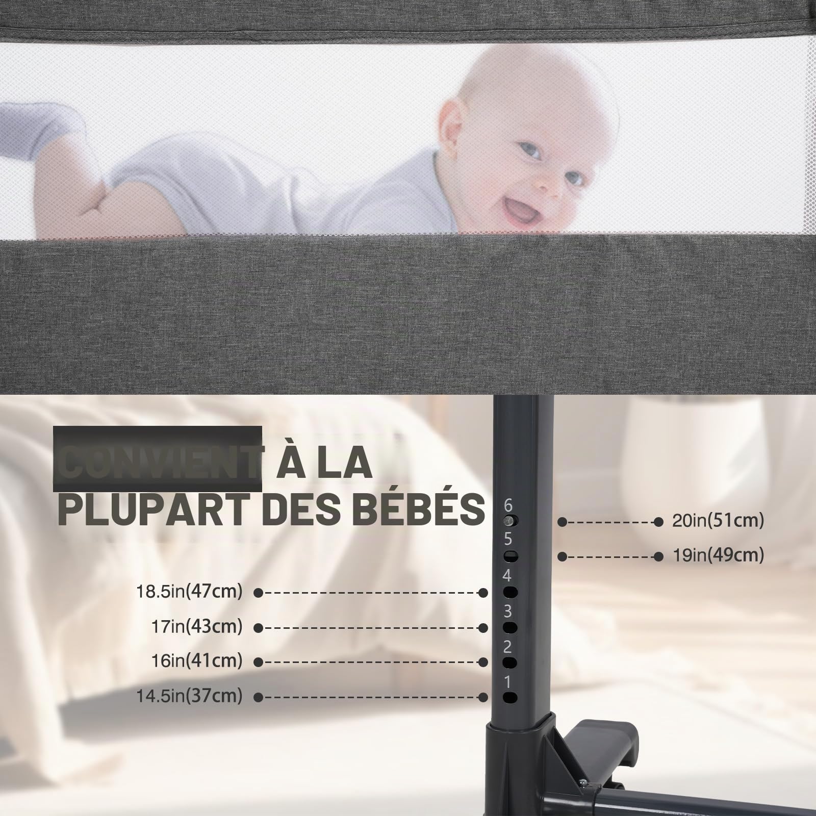 Berceau 3 en 1 pour bébé, berceau, berceau, lit de chevet, lit de voyage, avec matelas et table à langer, pliable, réglable, berceau, portable (gris)