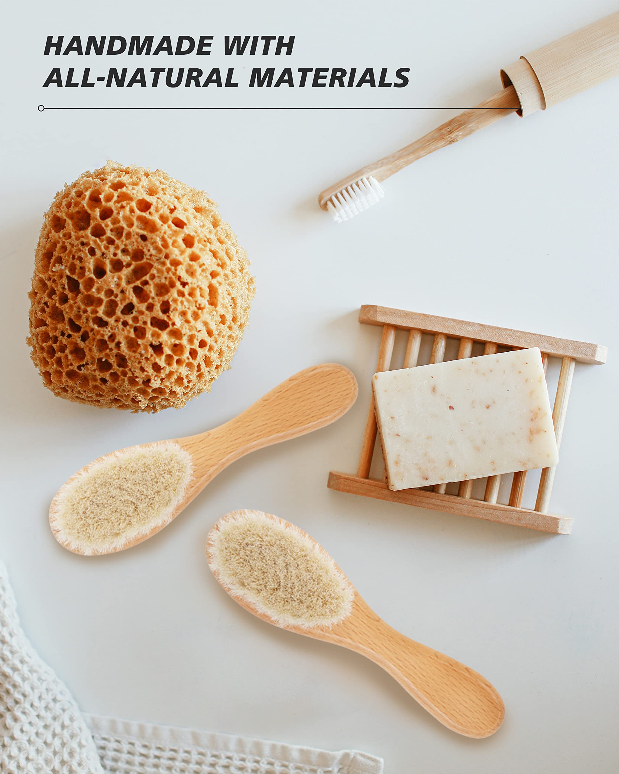 Cepillo de pelo de bebé, paquete de 2 cepillos de pelo de bebé con mango de madera, cerdas de cabra suaves naturales para recién nacidos y niños pequeños