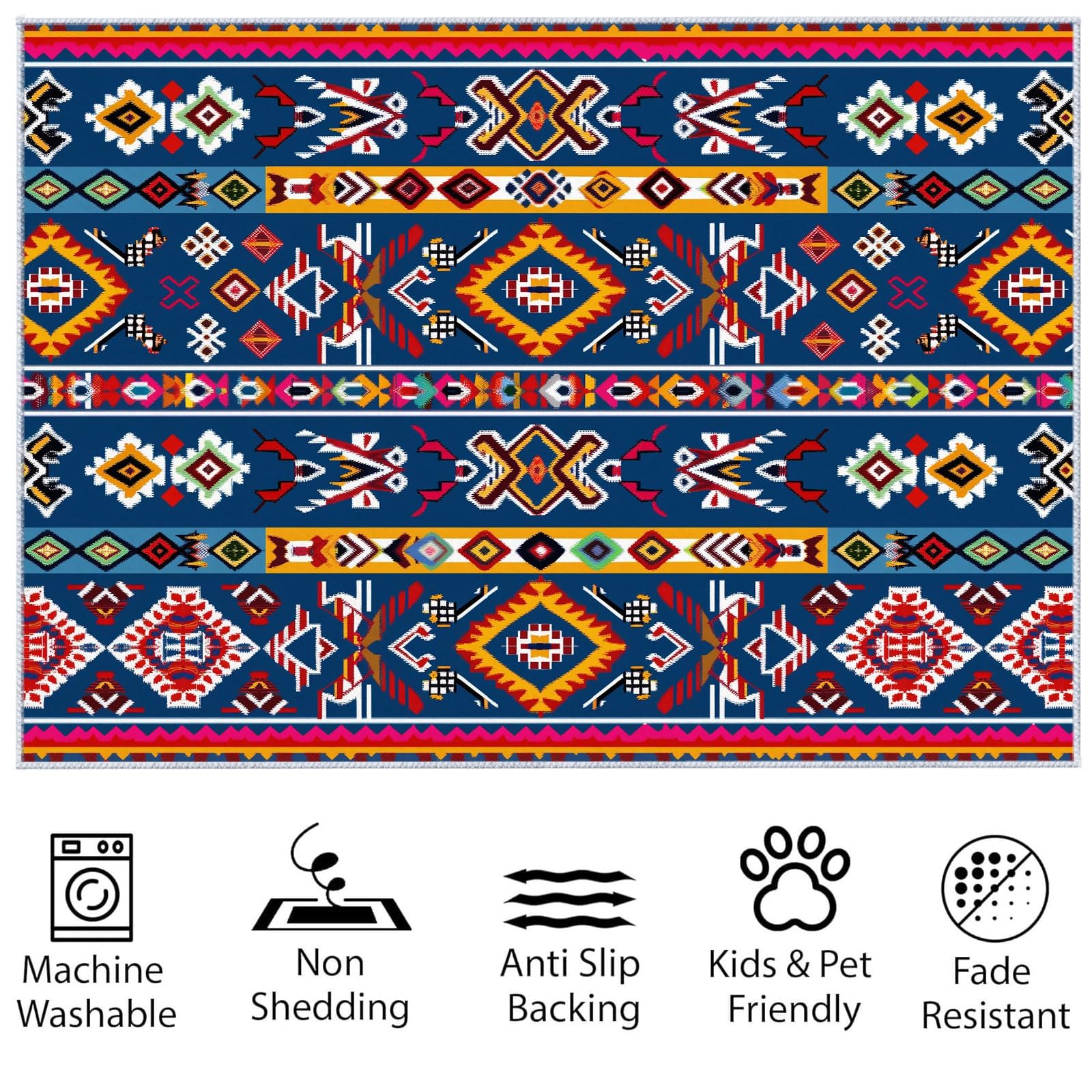 Tapis Salon 160x230cm Floral Géométrique Aztèque Tapis de Chambre Doux Moderne, Tapis Poils Ras Antidérapant, Tapis Rectangulaire, Moquette pour Enfants, Tapis De Couloir