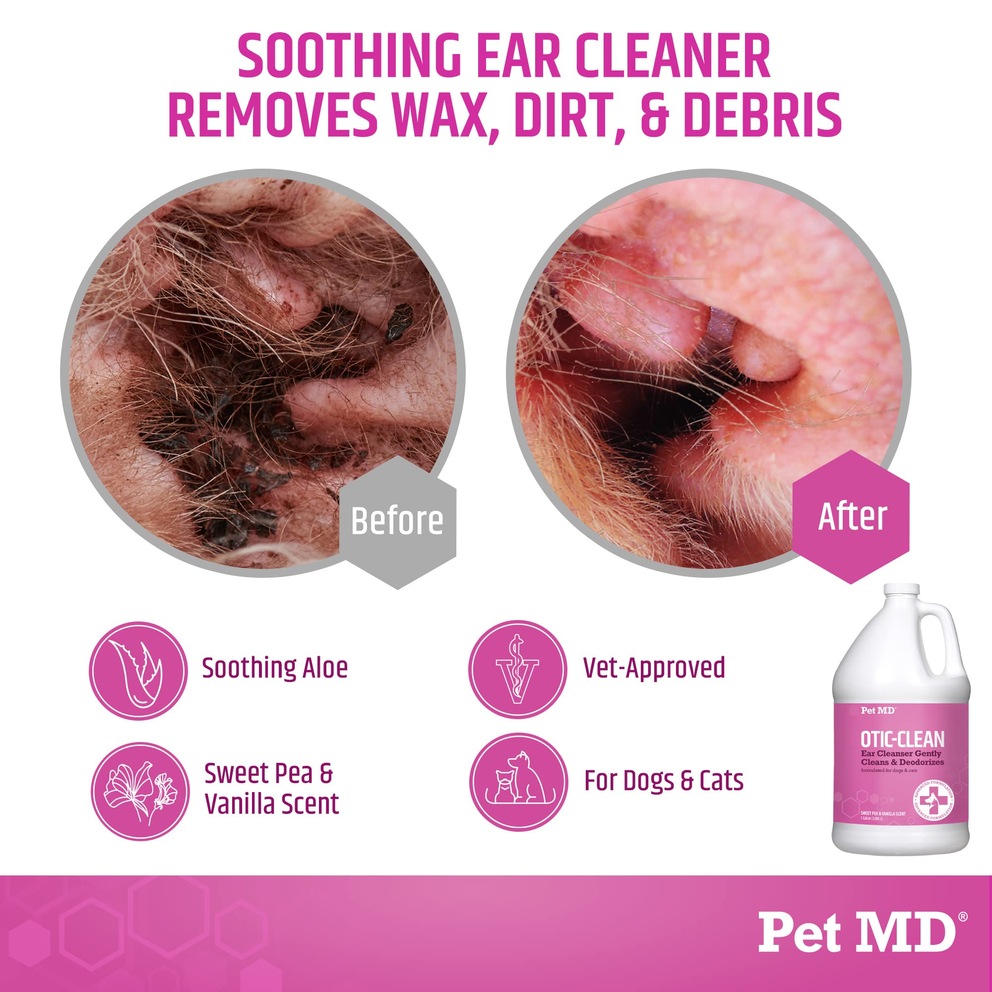 Pet MD Otic-Clean Dog Ear Cleaner - Veterinarian-Formulated Otic Ear Solution for Dogs & Cats - Pet Ear Cleaner for Itch, Odor, & Wax Buildup - Deodorizing Cat Ear Cleaner Solution - 1 Gallon - image 2