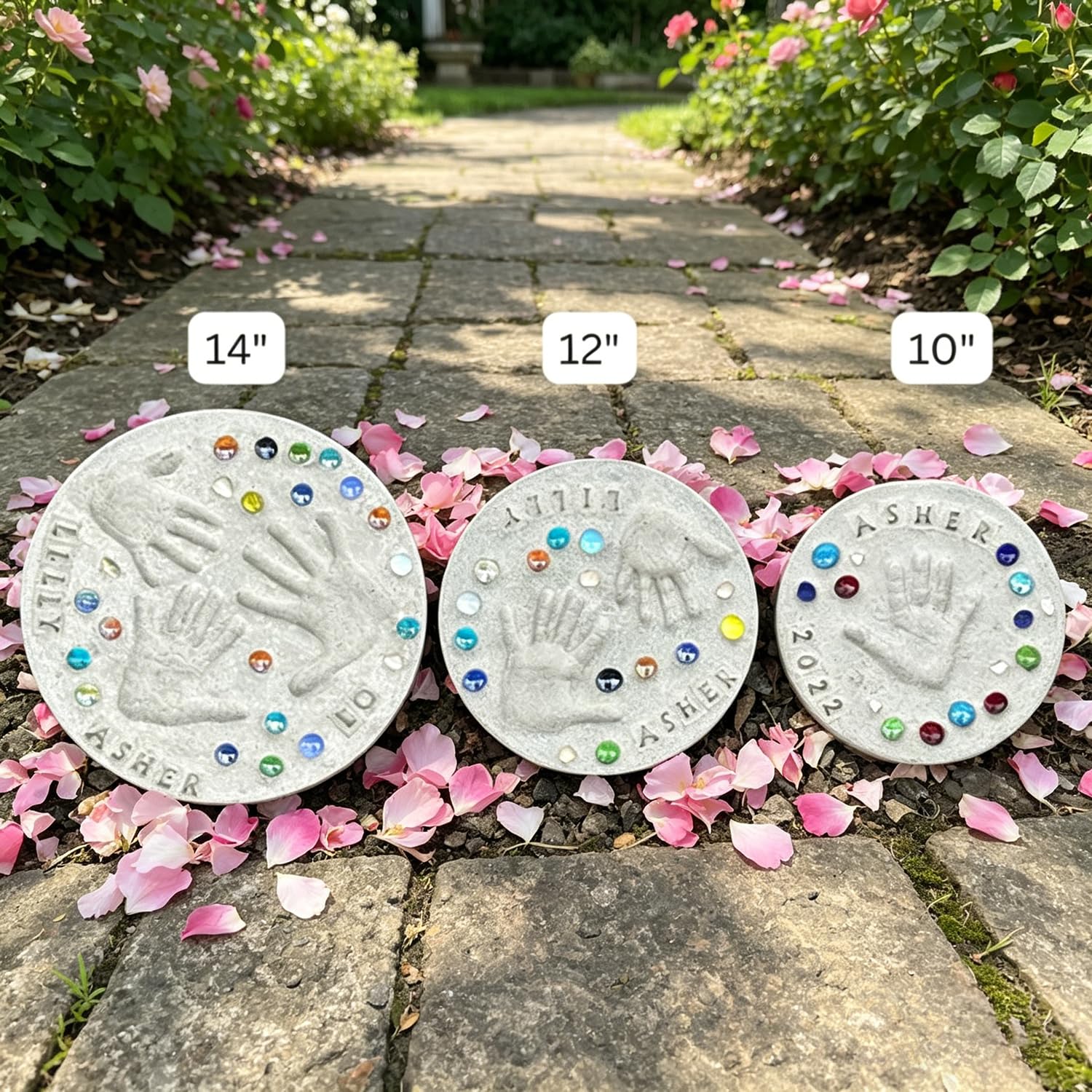 Mother's Day Handprint Craft Kit, Large DIY Handprint Stepping Stone, Family Keepsake Art Gift with Letter Stamps and Colored Stones for Indoor and Outdoor Use (12 in (Fits 2 Handprint))