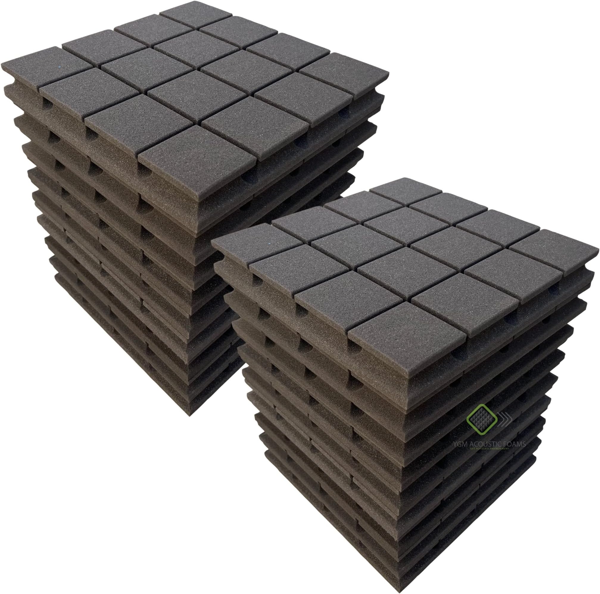 YGM Acoustic Foams® Turbo Acoustic Panels – 12”x12”x2” | 50 Density, Studio Noise, Echo Reduction & Absorption for Studio & Home (Black, Set of 18)