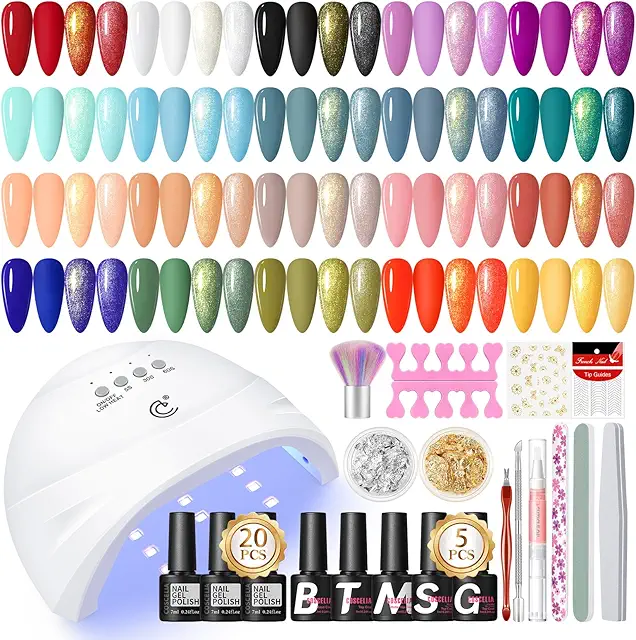 Kit Completo Uñas Semipermanentes COSCELIA con 20 Colores y Lámpara UV