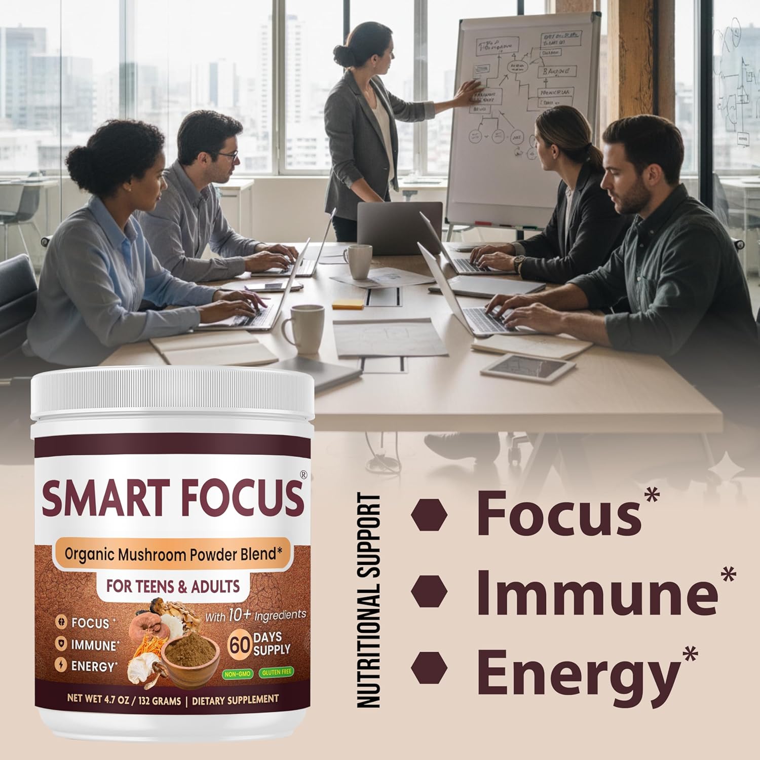 Lions Mane Powder – Lions Mane Mushroom Powder Supplement for Mental Clarity & Focus – Organic Mushroom Powder Extract – Daily Wellness Support Superfood – 60 Servings - Image 2