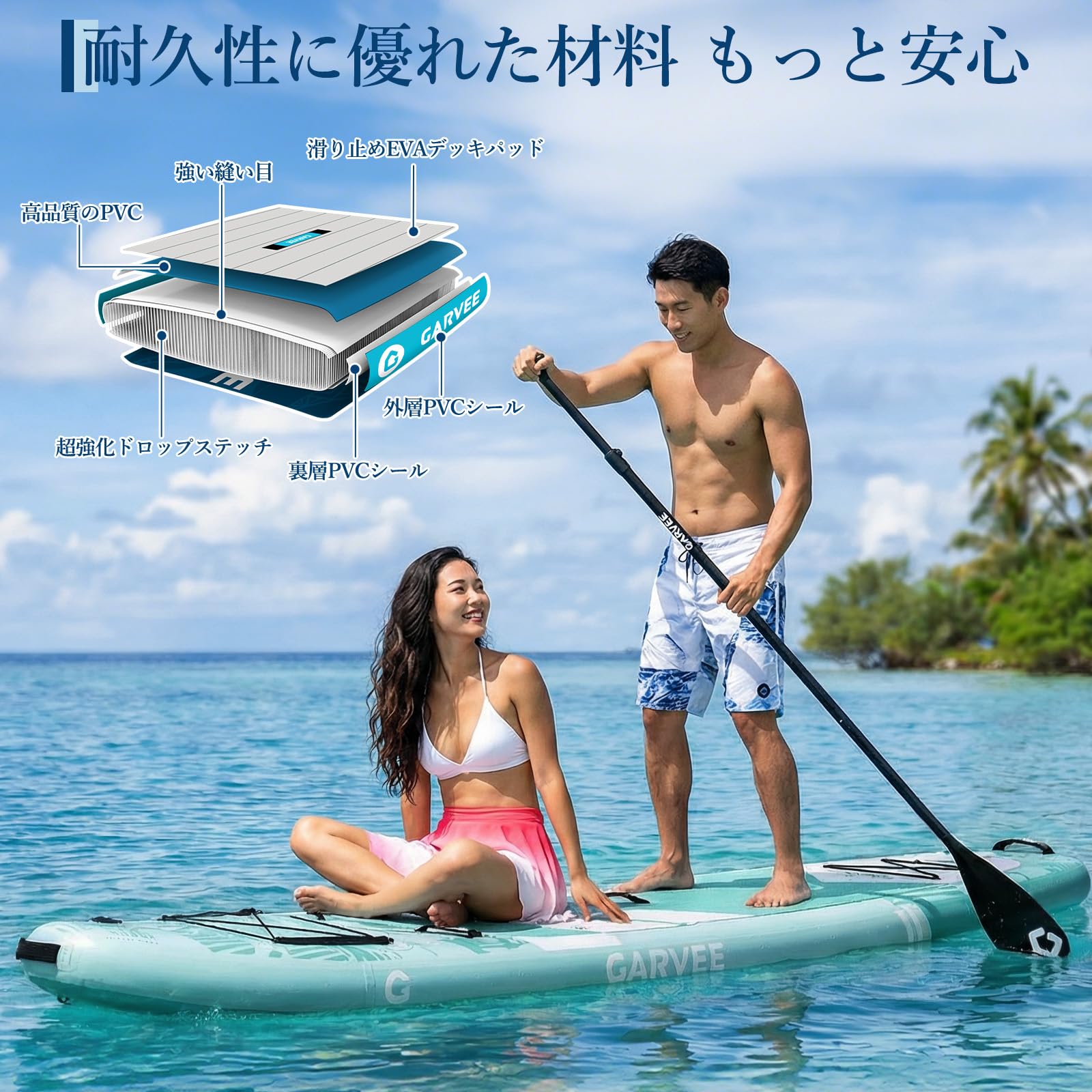 ガービー(Garvee) Supボード サップボード スタンドアップ インフレータブル パドルボード 超軽量 安定性 長323×幅81×厚み15cm 安全荷重150kg 滑り止め 初心者向け Dリング 付き ブルー - 4