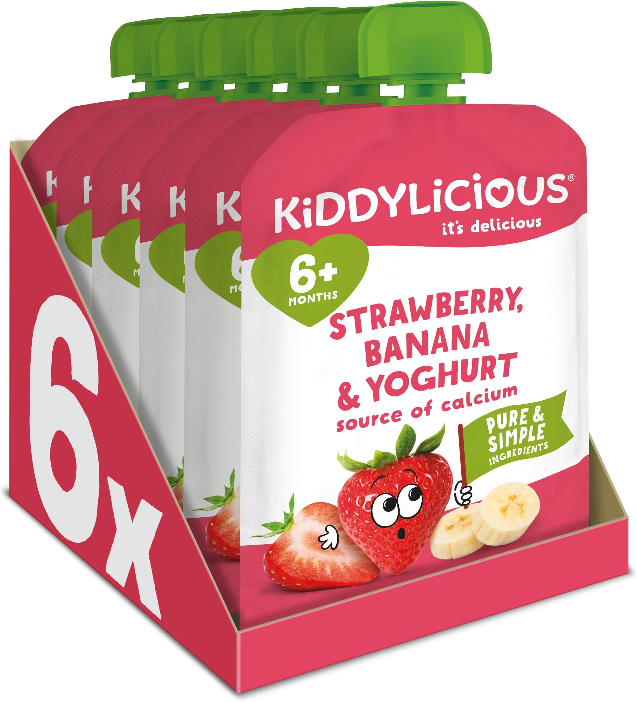 Strawberry, Banana & Yoghurt Fruit Pouches - Suitable for 6+ Months - 6 Pack