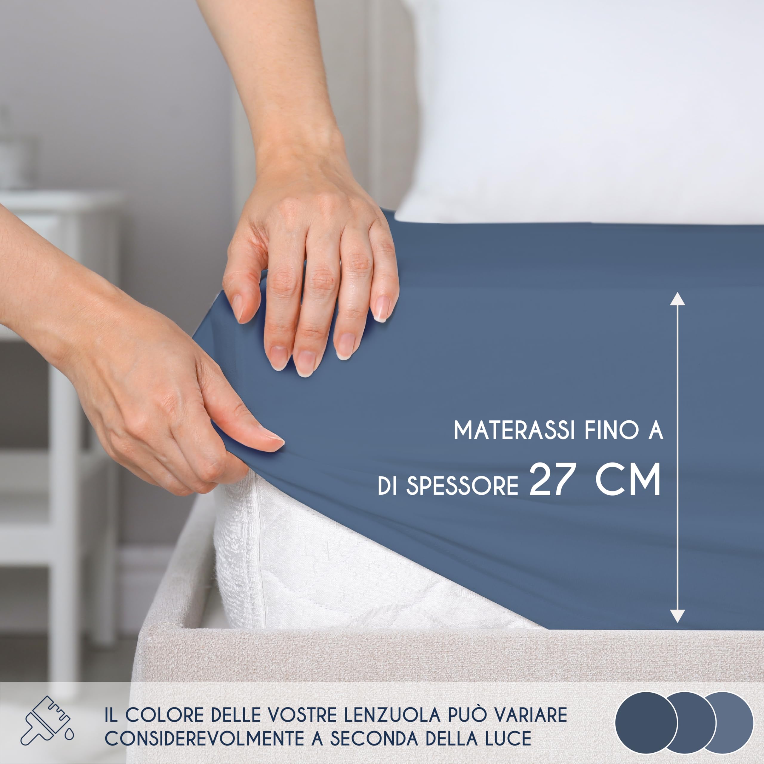 Dreamzie Lenzuolo Con Angoli Cotone - 180x200 - Oeko Tex certificato - Blu - Lenzuolo con Angoli Matrimoniale 180x200