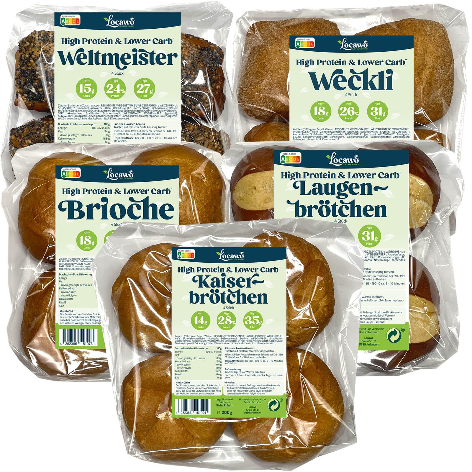 Locawo High Protein & Low Carb Brötchenkorb ? Eiweißbrötchen mit vollem Weizengeschmack
