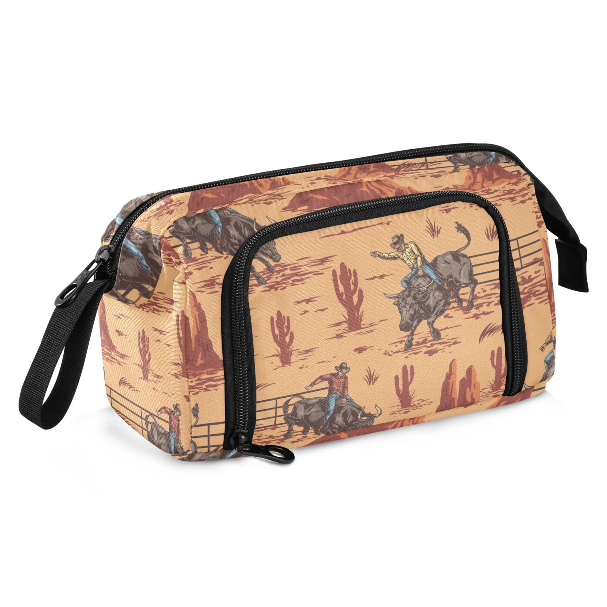 Fisyme Western Cowboy Bulls Pencil Case Large Capacity Pen Bags Box Big Makeup Pouch Organizer