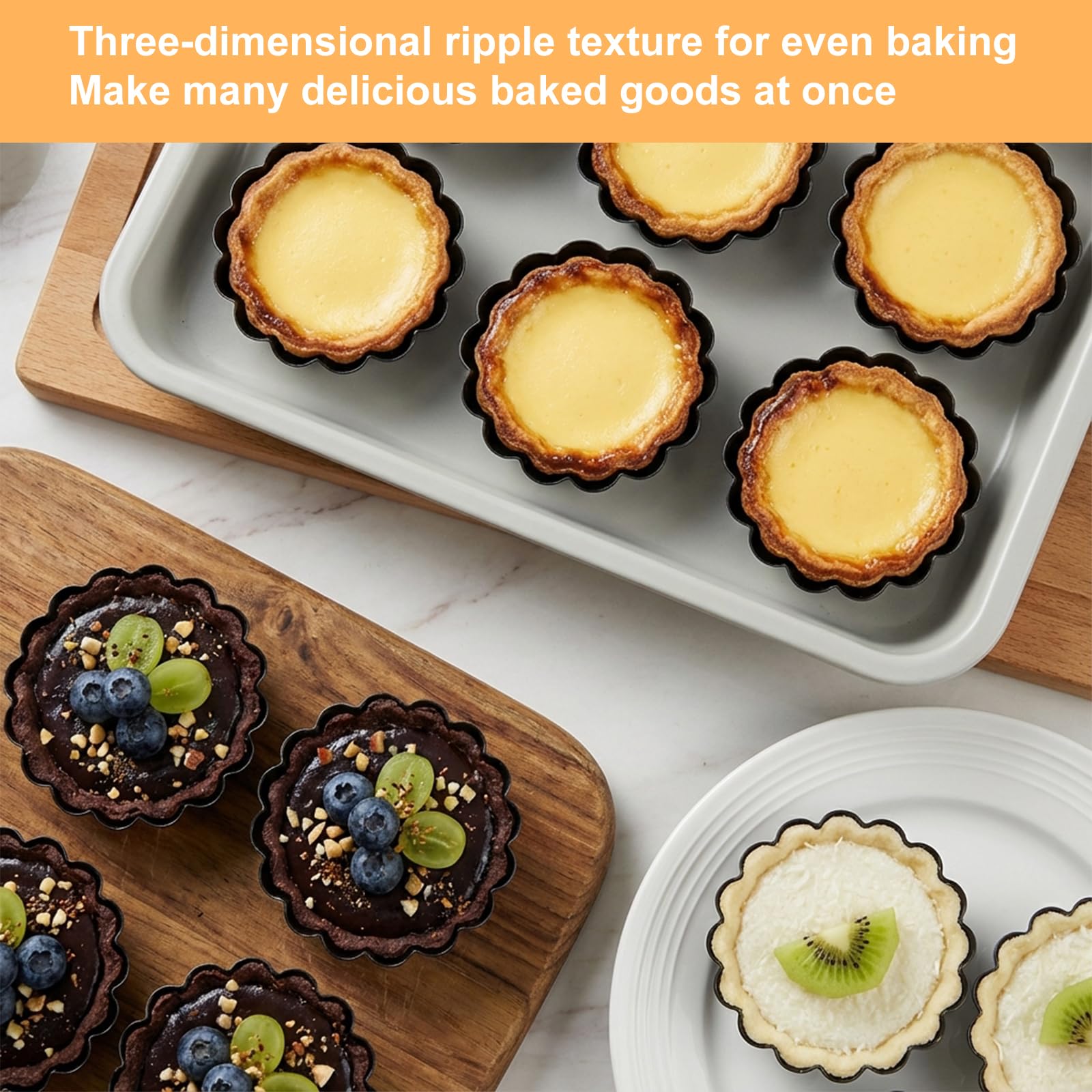 Förmchen Mini Tartlets zestaw 12 foremek ze stali węglowej z powłoką zapobiegającą przywieraniu do śmietany, babeczek, Quiche i babeczek Pastel de Nata i ciastek