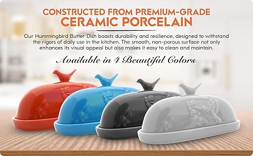 Miniatura 6 de Plato de mantequilla de colibrí, color negro (gran capacidad), se adapta a mantequilla de la costa este o oeste. Lo suficientemente grande como para