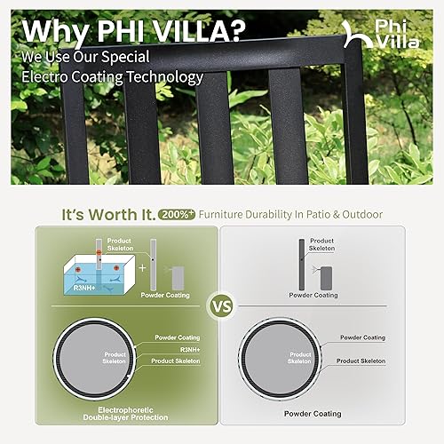 Miniatura 8 de PHI VILLA Outdoor Metal Chairs Set of 2, Black Stackable Wrought Iron Outside Dining Chairs, All Weather Heavy-Duty Seating Furniture for Patio,