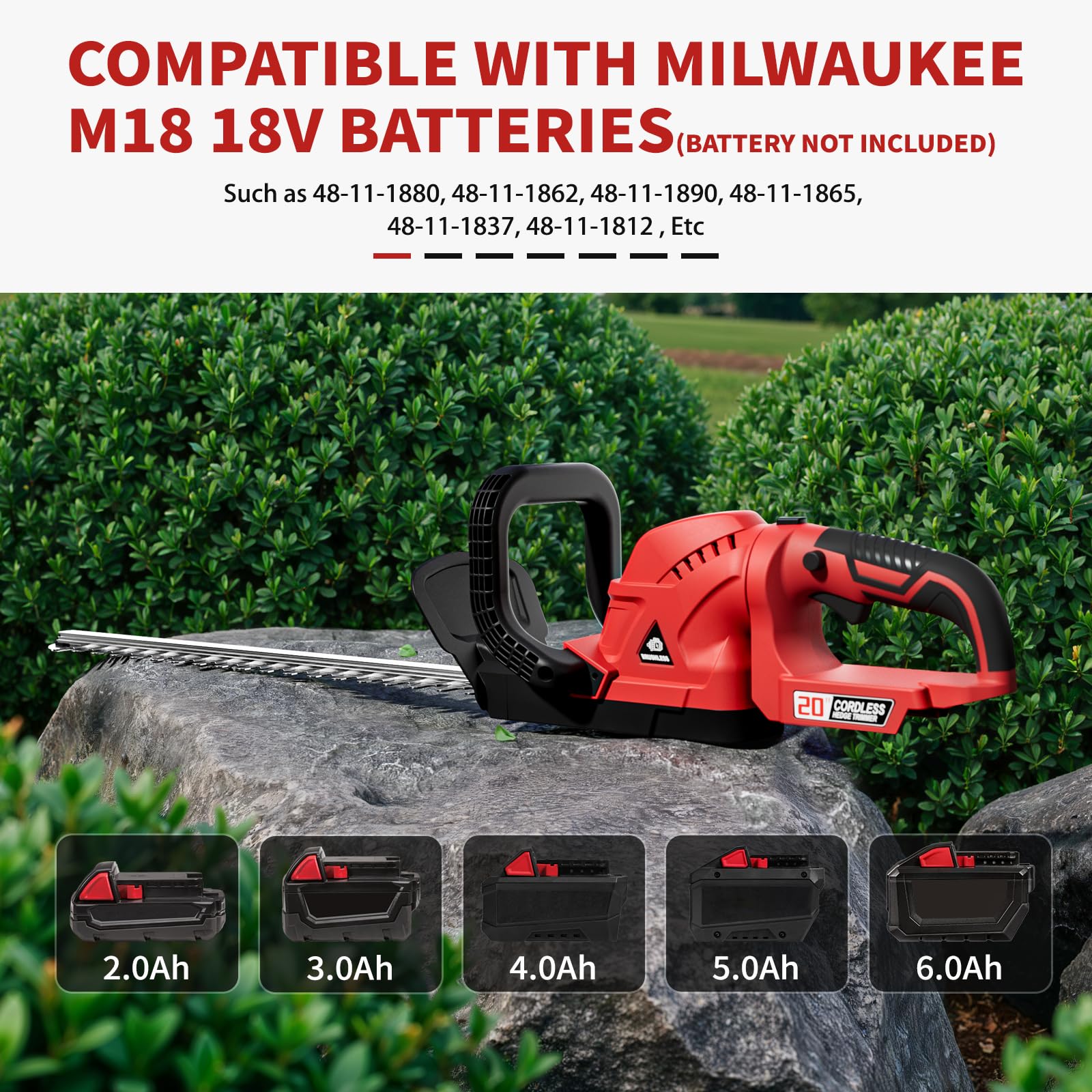 Akku-Heckenschere mit drehbarem Griff für Milwaukee M18 Akku, 52 cm bürstenlose Motorschneider, batteriebetrieben, elektrische Heckenschere, schnurlose Buschschere für Garten (Batterie nicht im