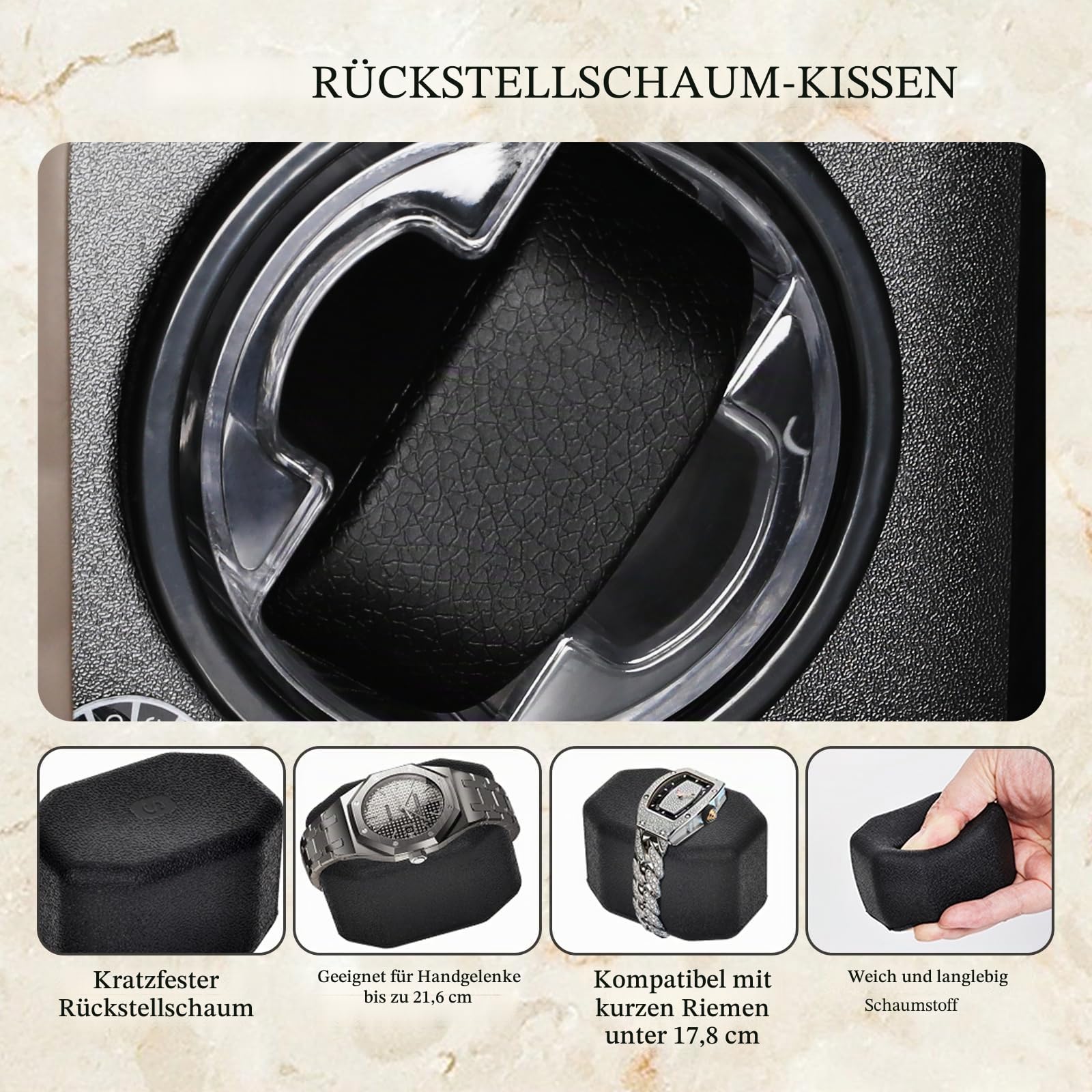 GAIN EXPRESS Automatik Uhrenbeweger, Einzel-Uhrenbeweger mit 4 Rotationsmodi Watch Winder mit Blaue LED-Beleuchtung, Schaumstoffpolster, Uhrenaufbewahrungsbox für Automatikuhren