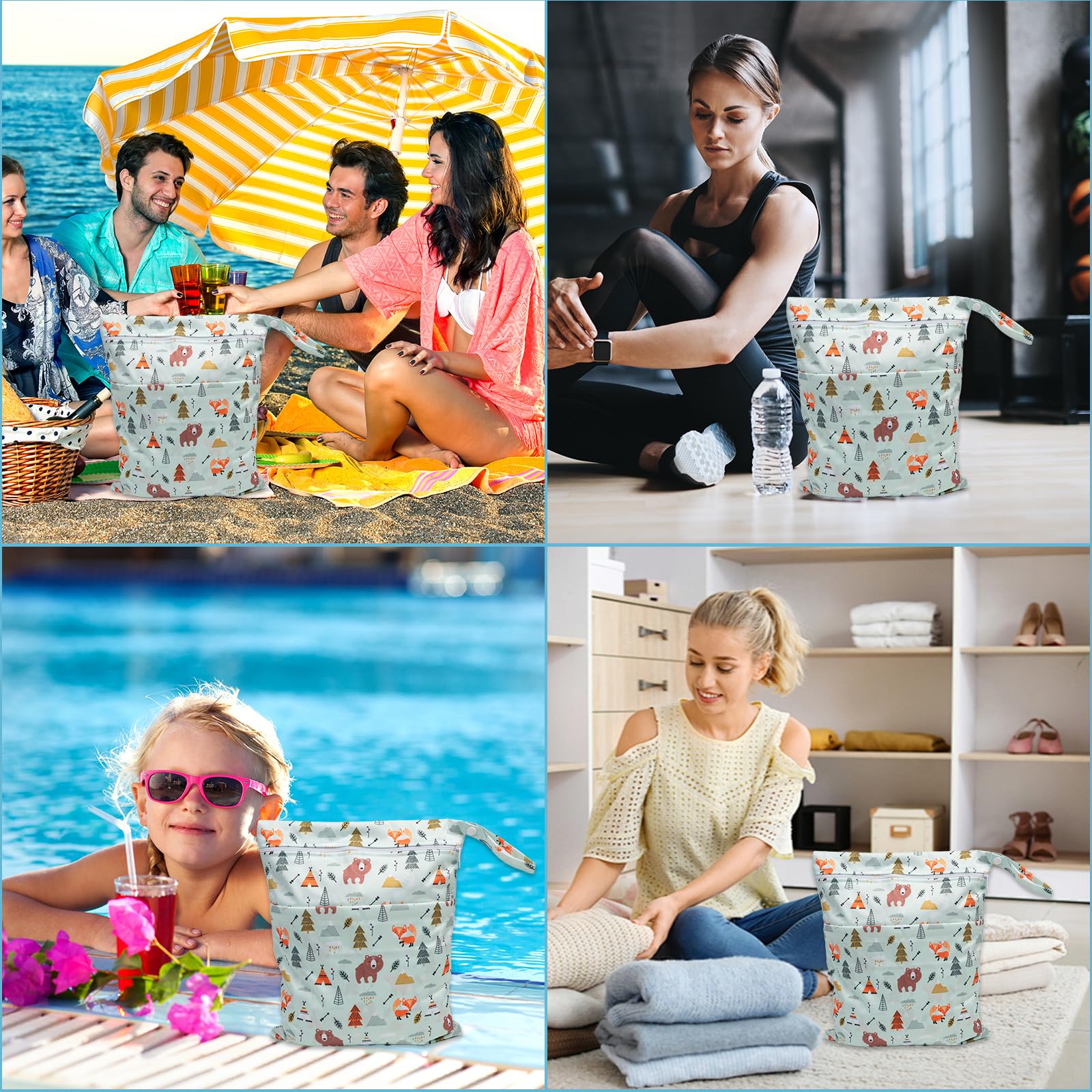Sac à Couches Lavables, Réutilisable Sacs de Natation Humide, Humide et Sec Sac à Couches Fermeture éclair pour Voyage Plage Piscine (2 Pièces-C)