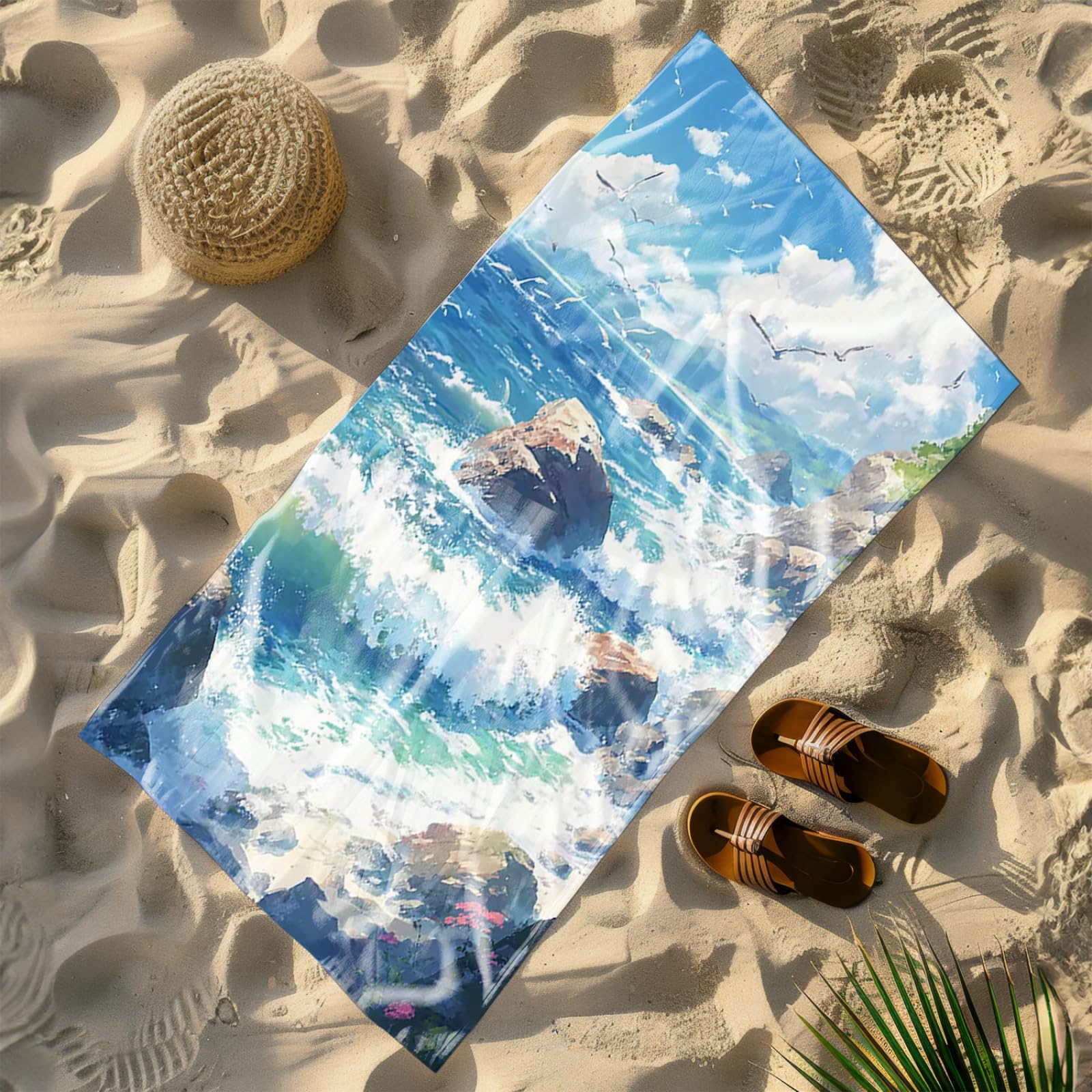 Beach Towel 80x160 Beach Stones Microfibre Quick Dry Towel for girls,Pool Swimming Travel Towels,Sand-Resistant, Absorbent, Lightweight