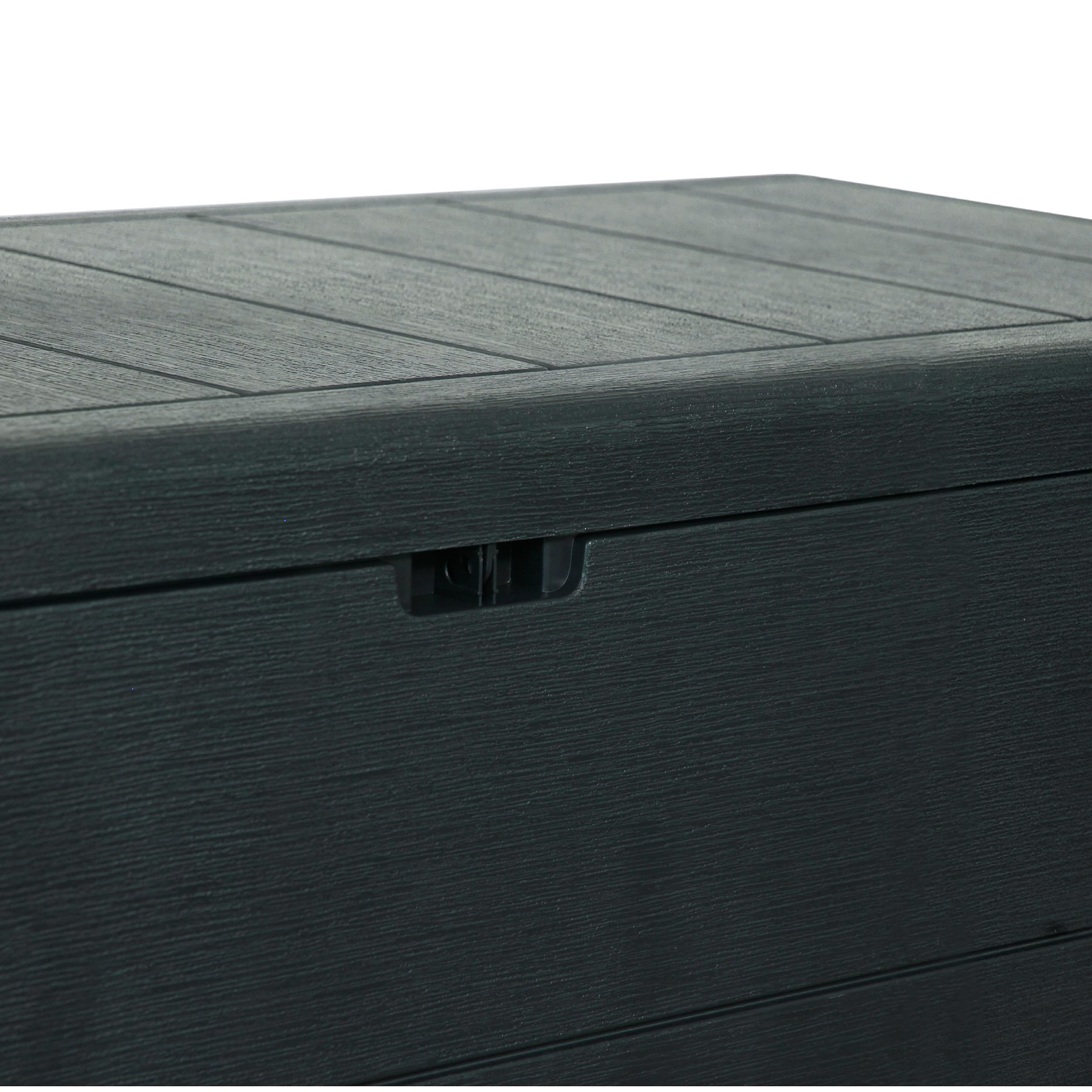 Duramax Cedargrain Durabox 270 litri, contenitore per mobili da giardino in plastica per esterni con coperchio chiudibile, con ruote e maniglie, Grigio scuro