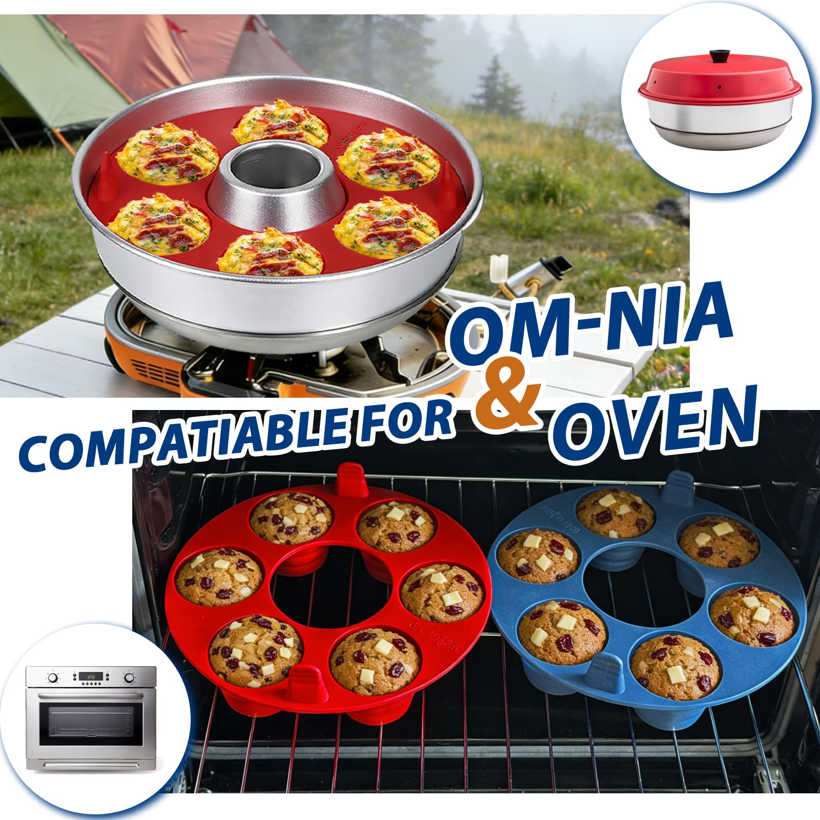 Kamehame Muffin Backform Silikon für Om-nia Muffinform Silikon 2 Stück Silikonbackform Rund Muffin Silikonform Muffinform für Campingbackofen