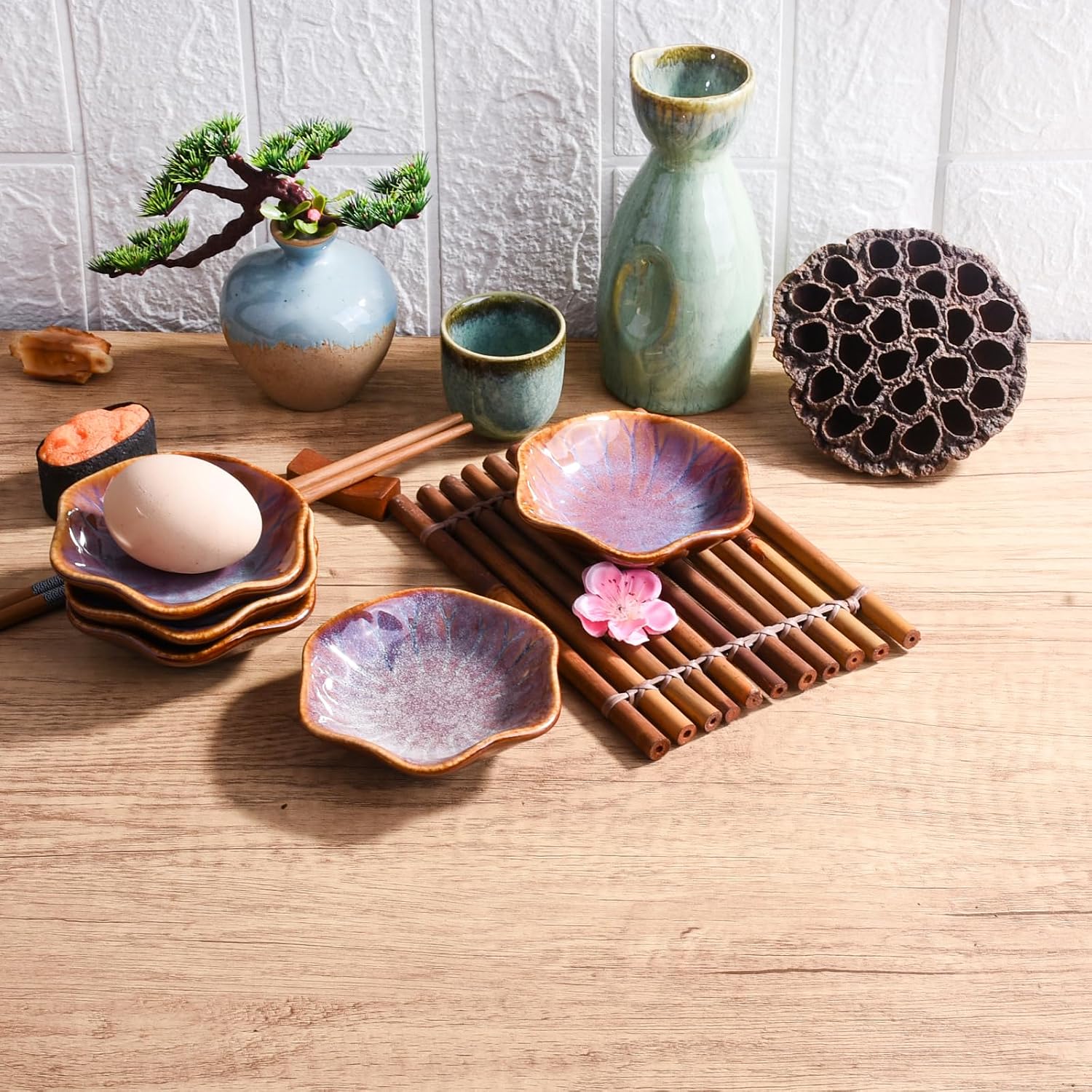 Porcelain Dipping Bowl Set of 5, 3.97'' Wavy Edge Small Sushi Dishes